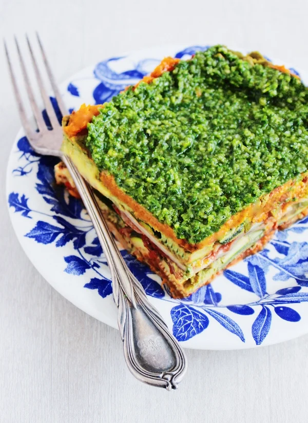 Vegan Lasagne with Basil Pesto topping
