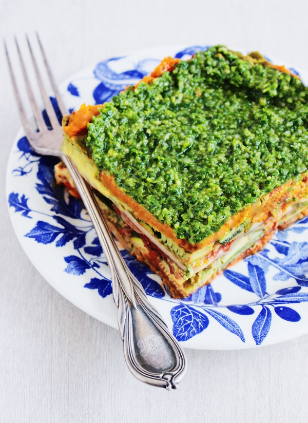 Vegan Lasagne with Basil Pesto topping