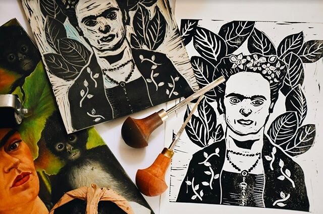 We are very excited that our Frida Kahlo Print &amp; Prosecco Night will be back on Thursday 5th March 7.30 - 9.30pm 🎉 #lino #linoprint #linocut #reliefprinting #blockprint #printmaking #printmaking #printstudio #battersea #clapham #swlondon  #creat