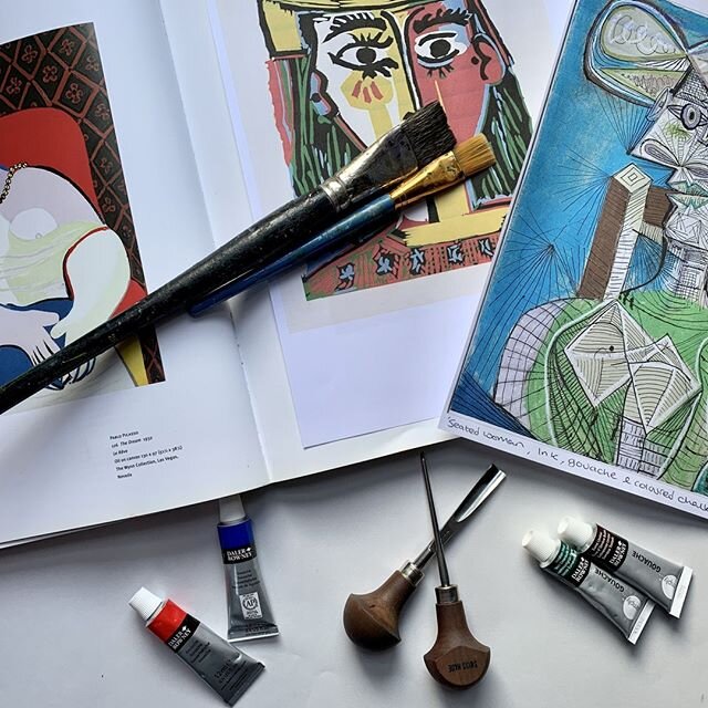 'For Picasso, paper was both a tool to explore his ideas and a material with limitless possibilities' - This Sunday we will be exploring Picasso's enthusiasm and work through the idea of 'anything is possible' ⁣
⁣
Picasso Inspired Lino &amp; Collage 