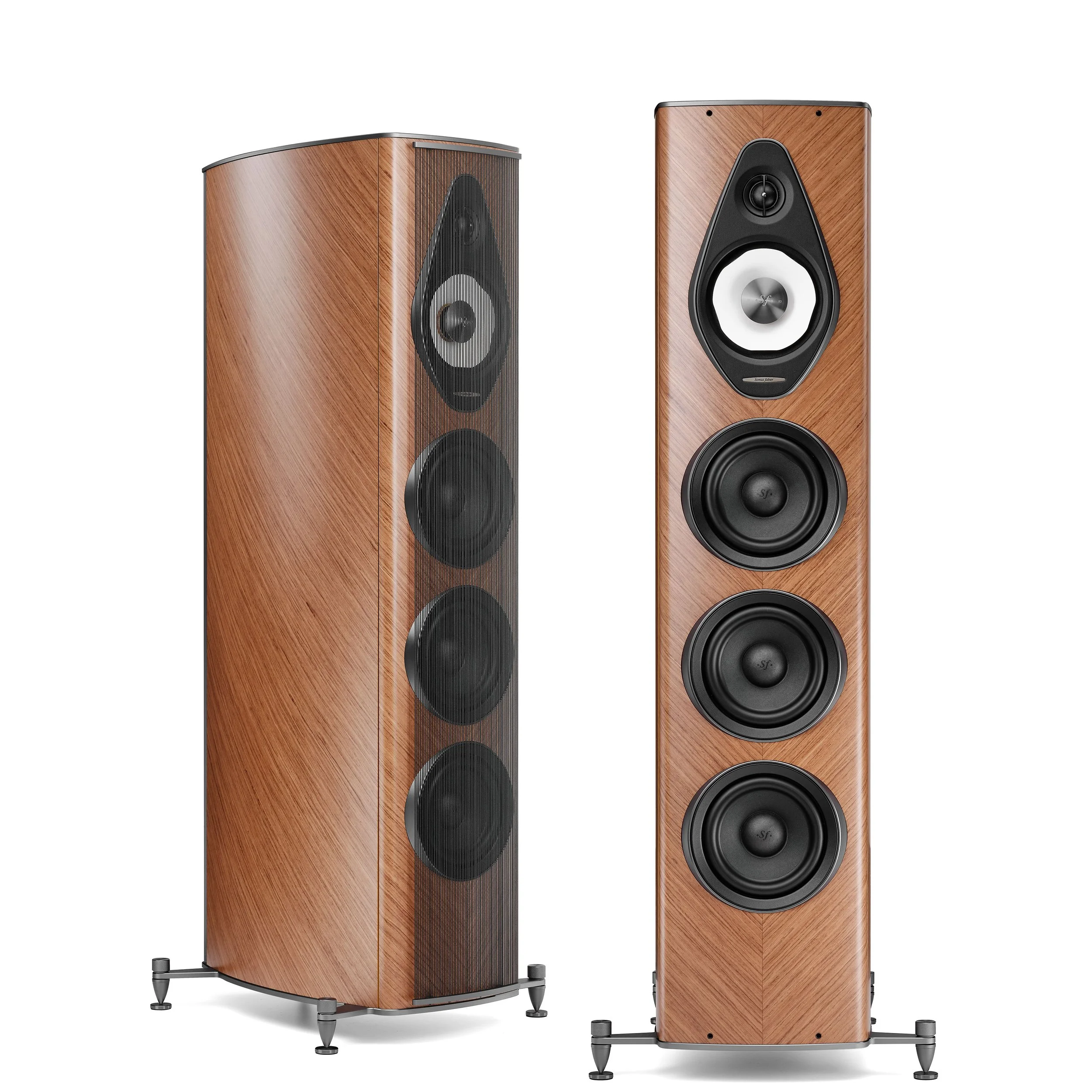 Sonus faber Olympica V G3 floorstanding speakers shown in walnut.