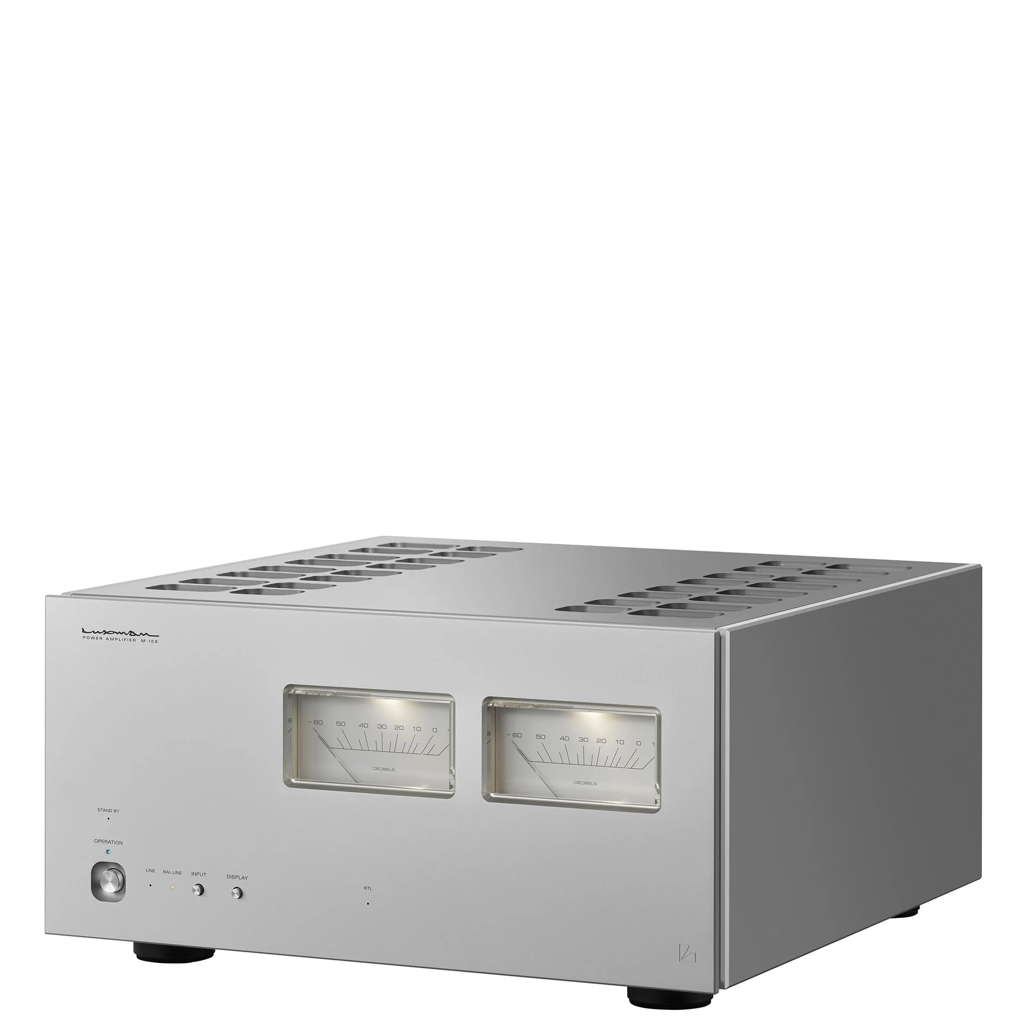 Front angled view of the Luxman M-10X power amplifier.
