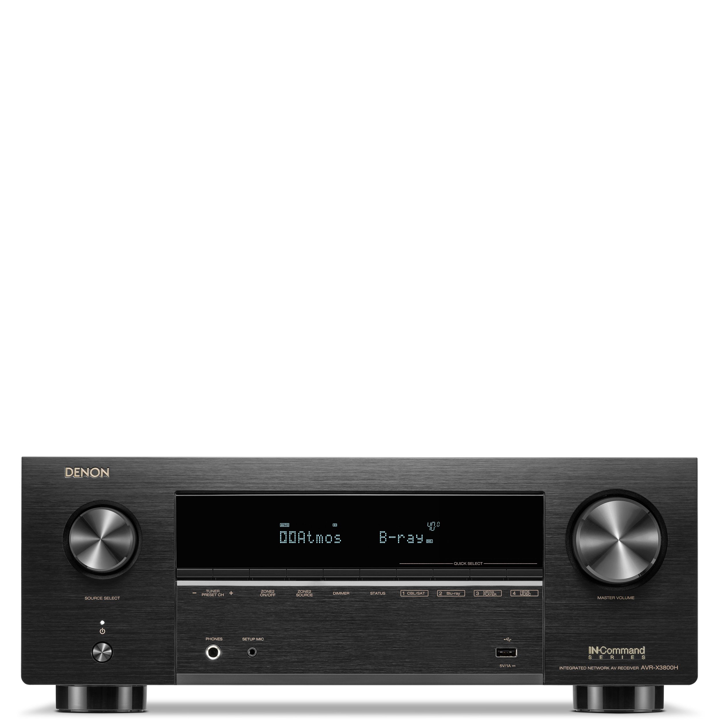 Front view of the Denon AVR-X3800H AV surround receiver.