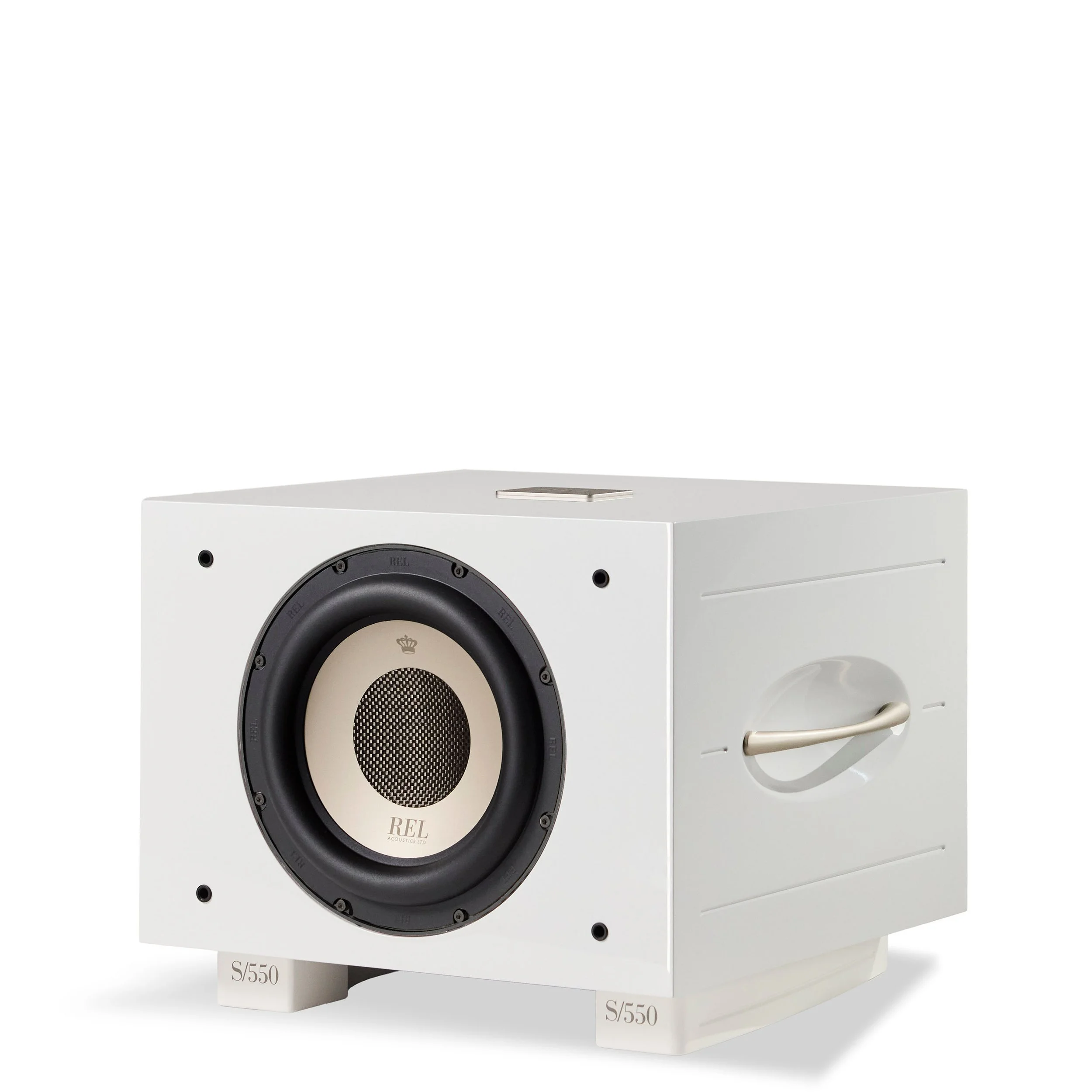 REL S/550 subwoofer shown in white.