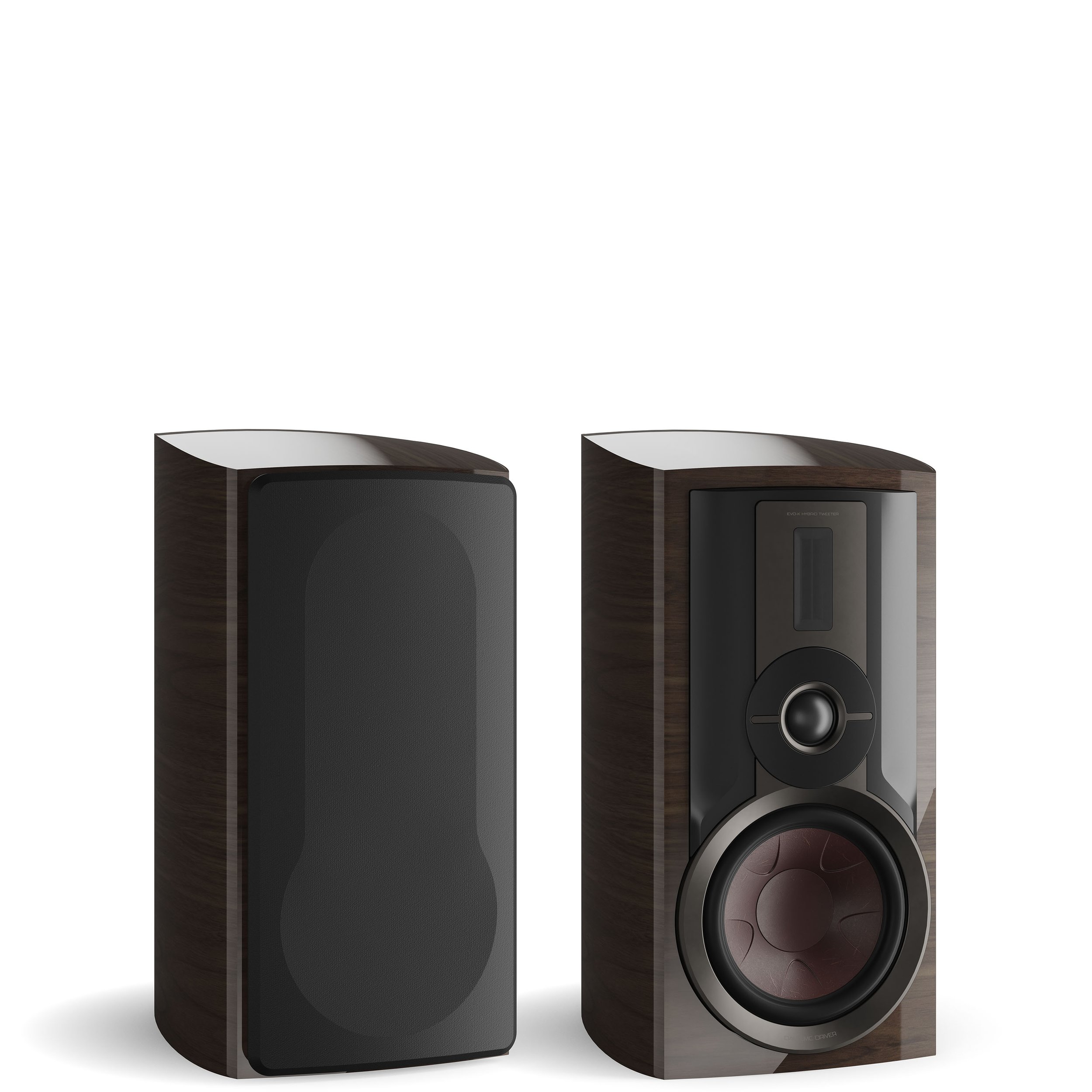DALI Epikore 3 high-end standmount speaker shown in high gloss walnut.