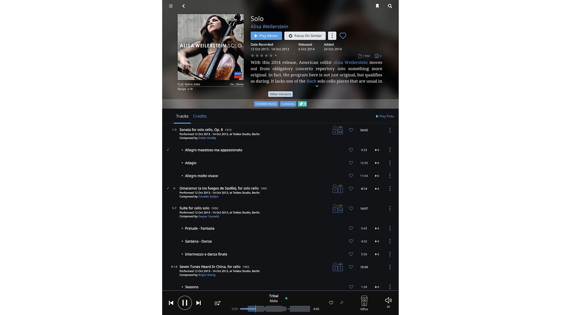Copy of Roon software screen shot (album detail)