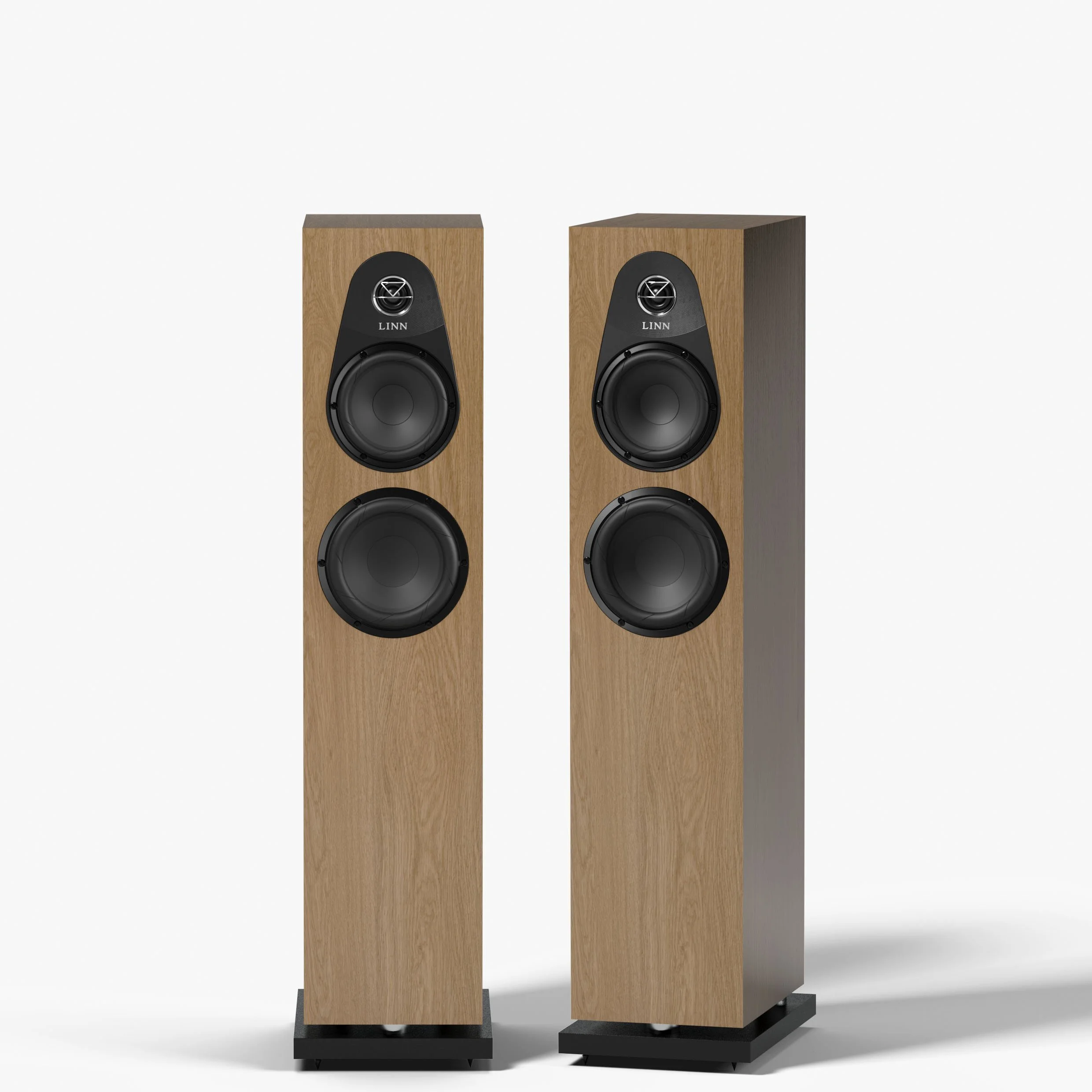 Linn 150 floorstanding speaker shown in oak.