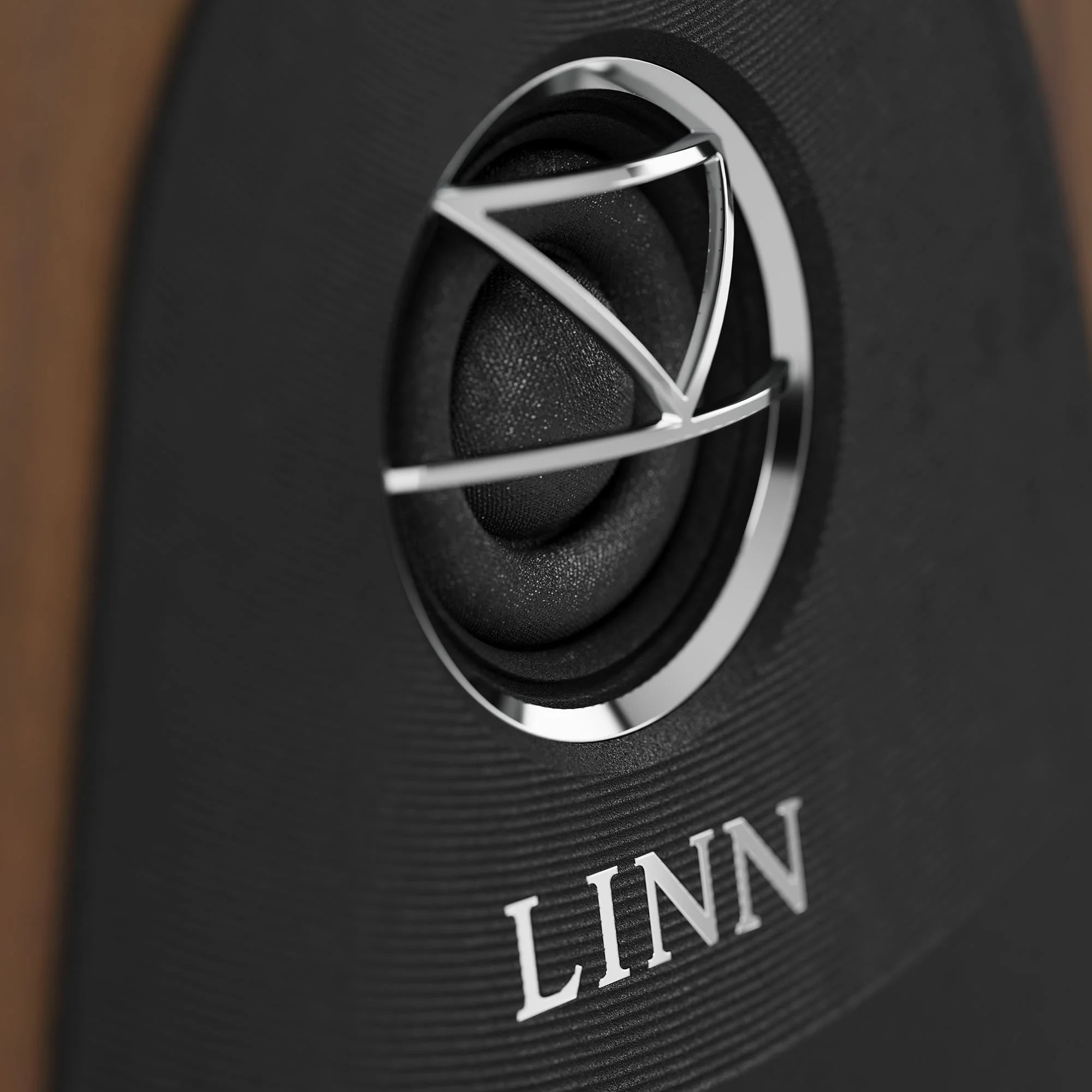 Close-up detail of the tweeter in the Linn 119 bookshelf speaker.