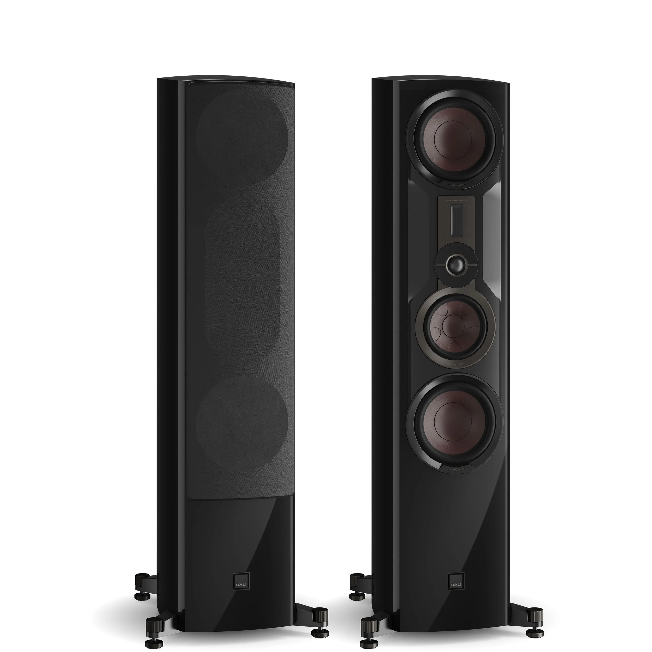 DALI Epikore 9 floorstanding speaker shown in high gloss black.
