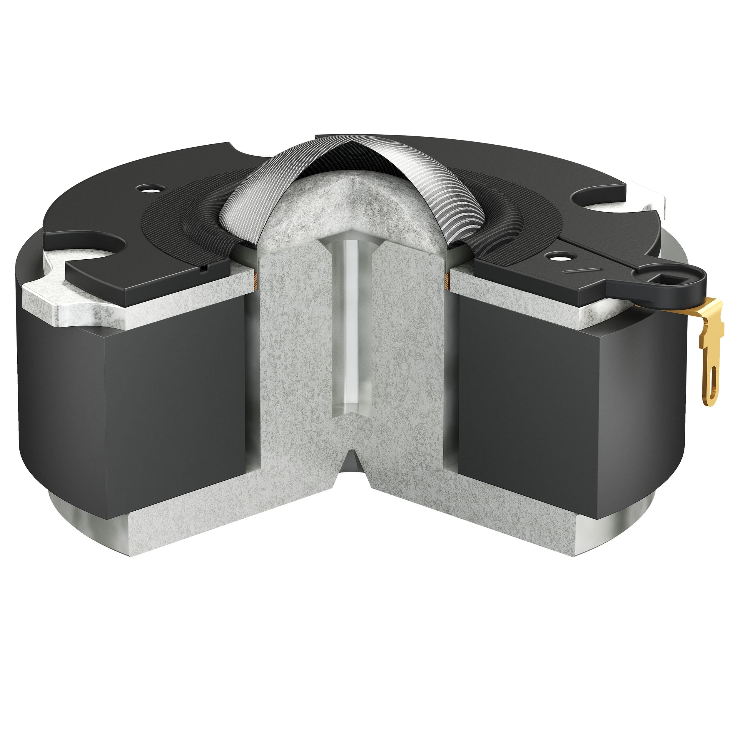 Cut-away diagram of the soft dome tweeter used in the DALI Sonik series.