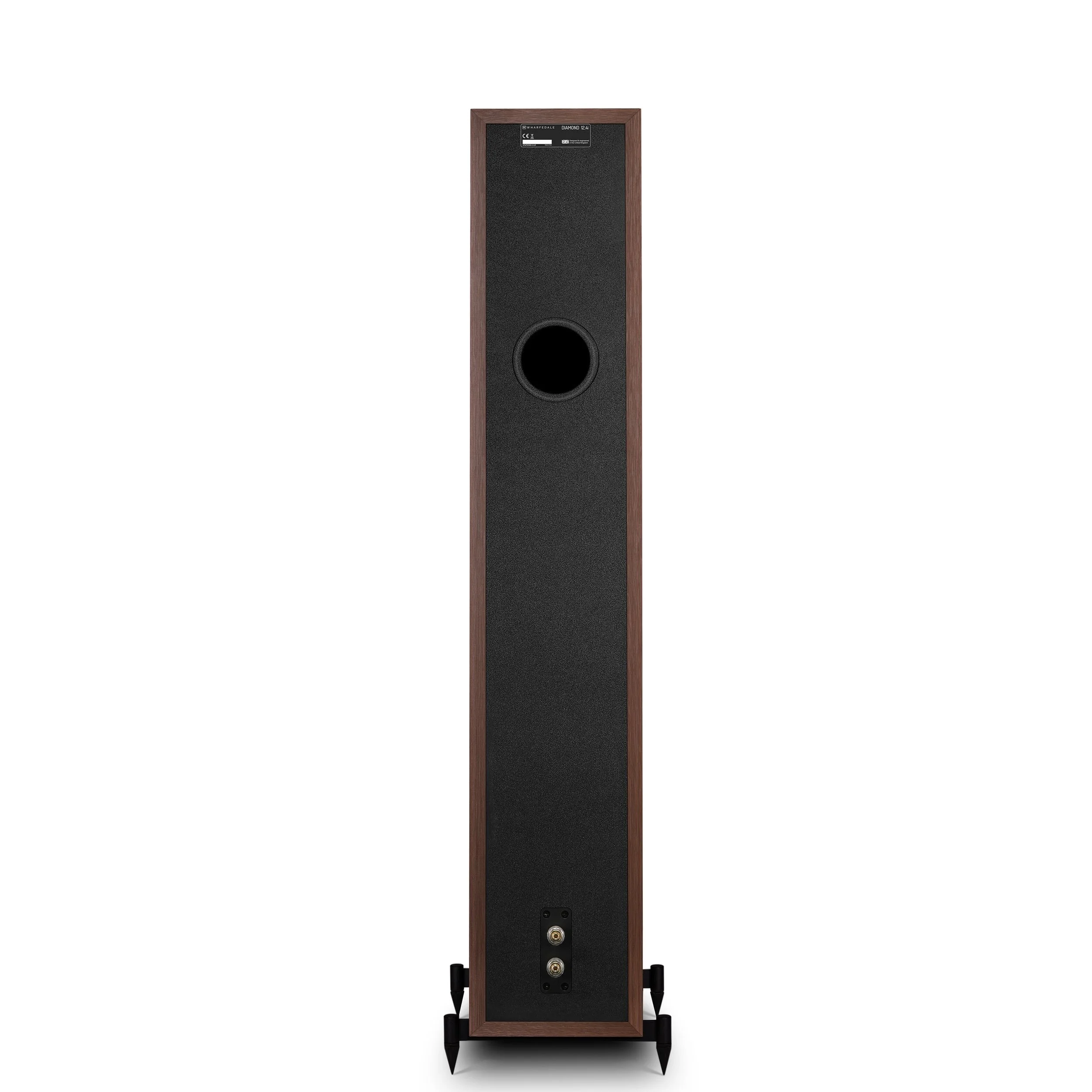 Back view of the Wharfedale Diamond 12.4i floorstanding speaker showing rear port and binding post connectors.