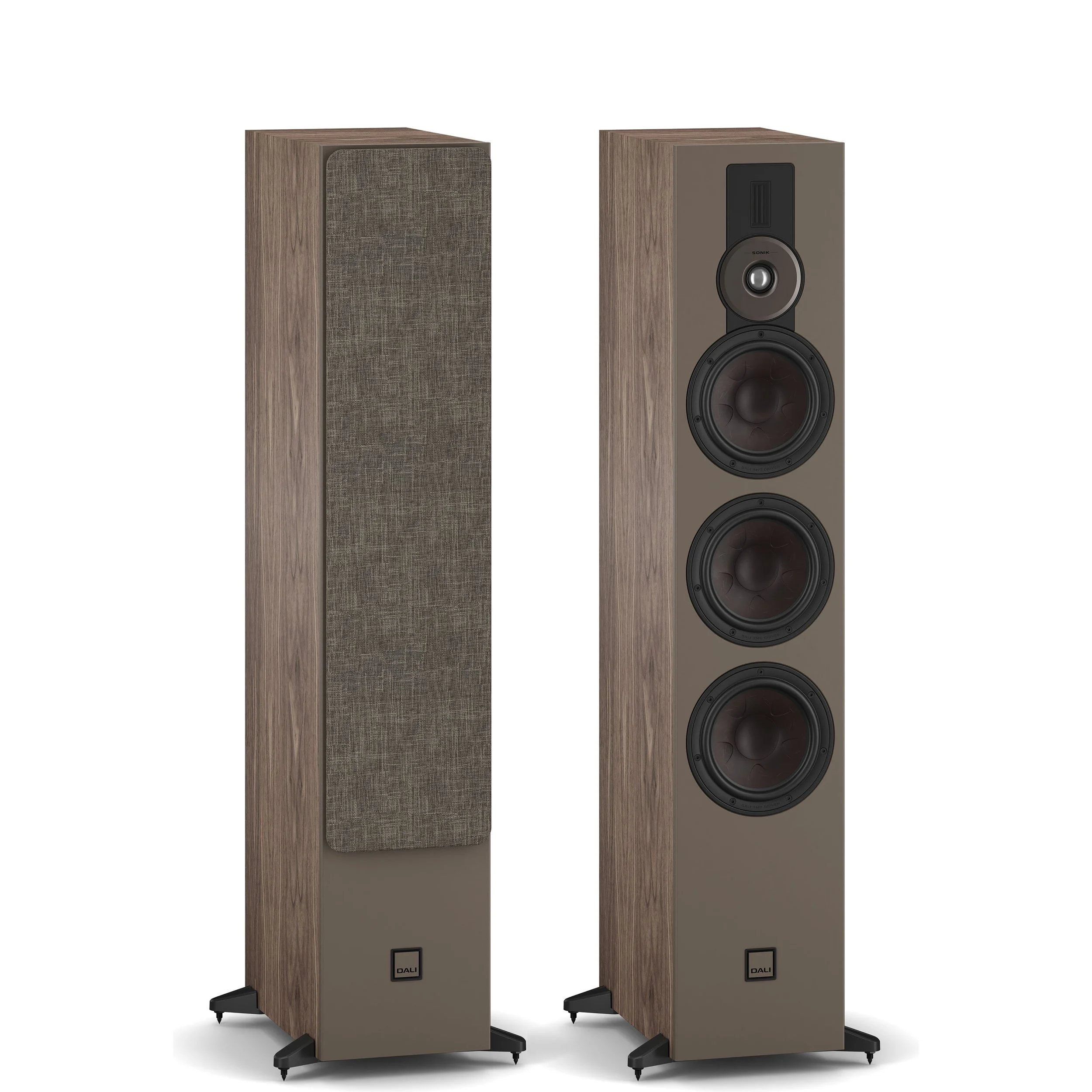 DALI Sonik 9 floorstanding speaker with hybrid planar/dome tweeter shown in walnut.