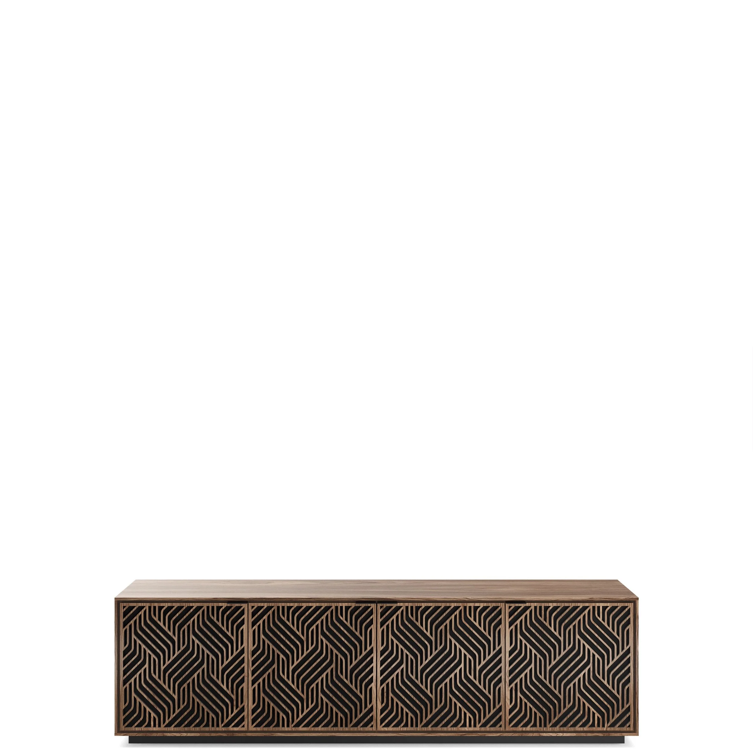 BDI Elements 8703-WE media console shown in natural walnut.