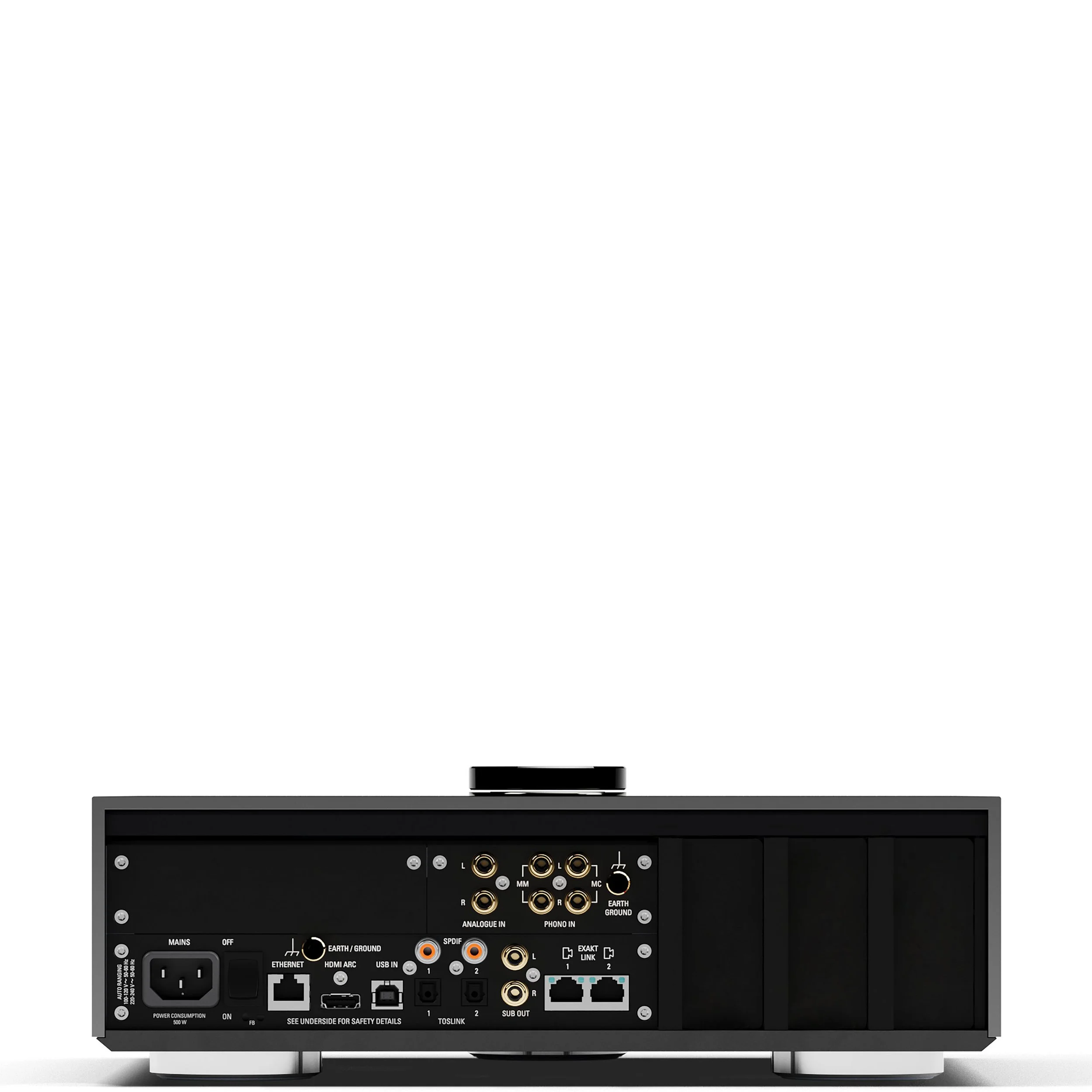Back view of the Linn Selekt DSM Classic Hub showing analog, digital, and network connections.
