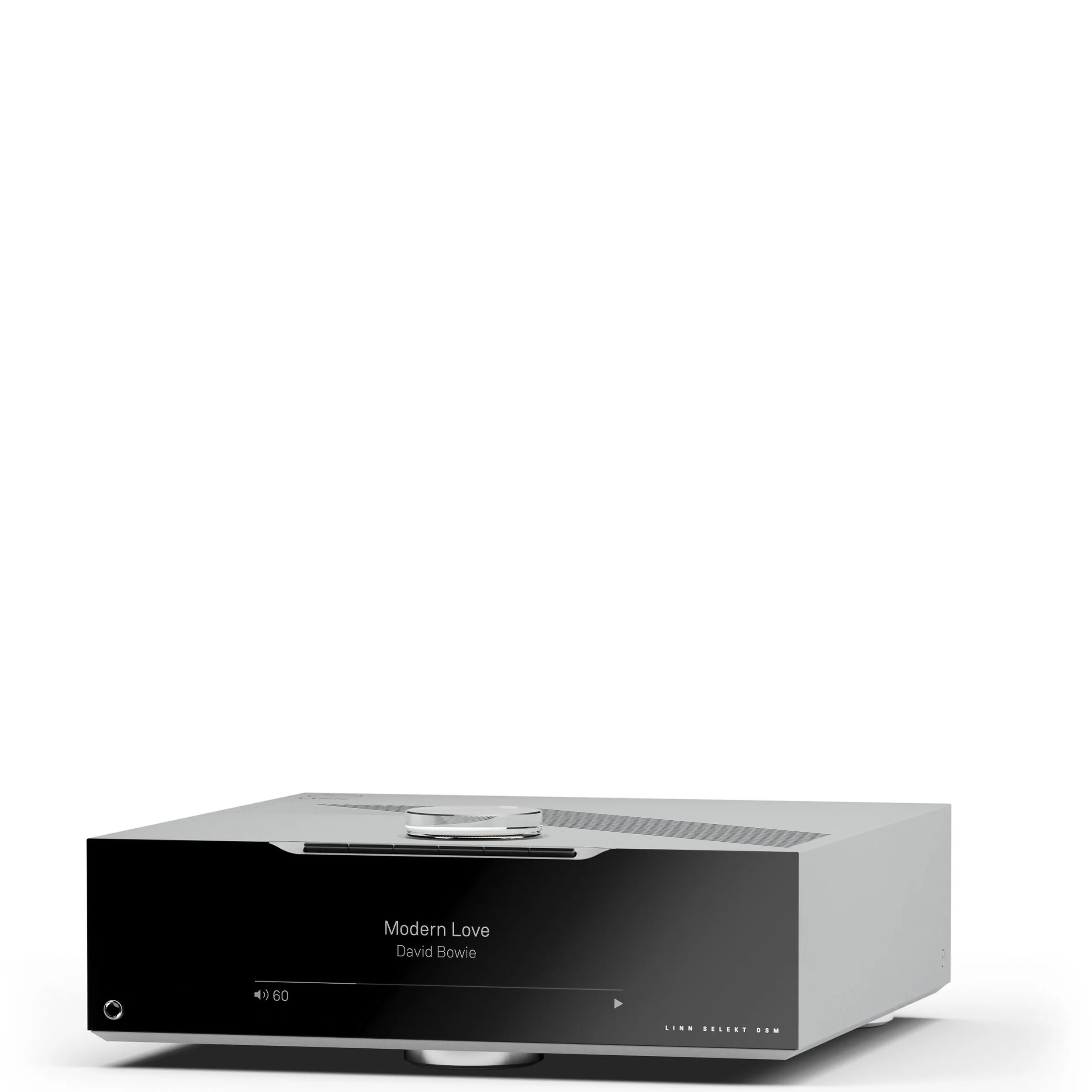 Angled view of the Linn Selekt DSM Classic Hub in silver.
