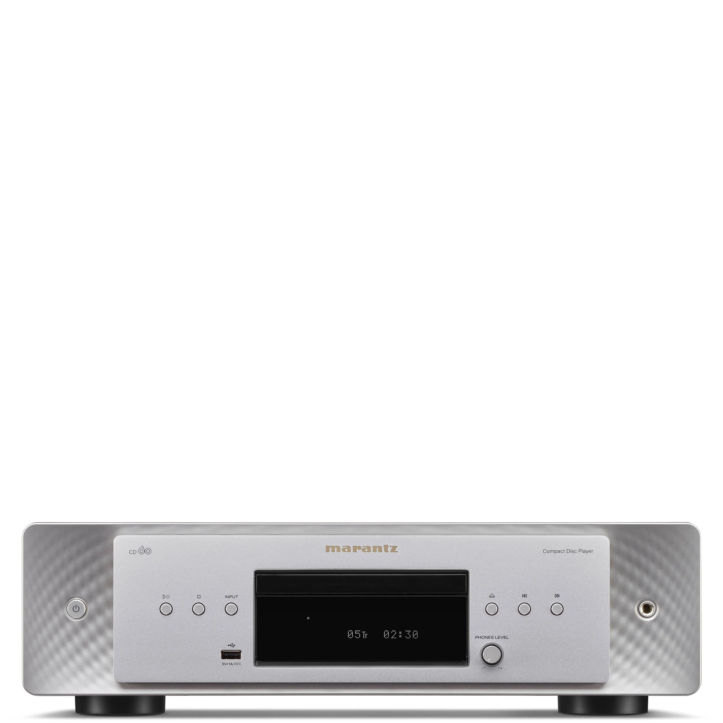 Front view of the Marantz CD 60 CD and USB player in silver.