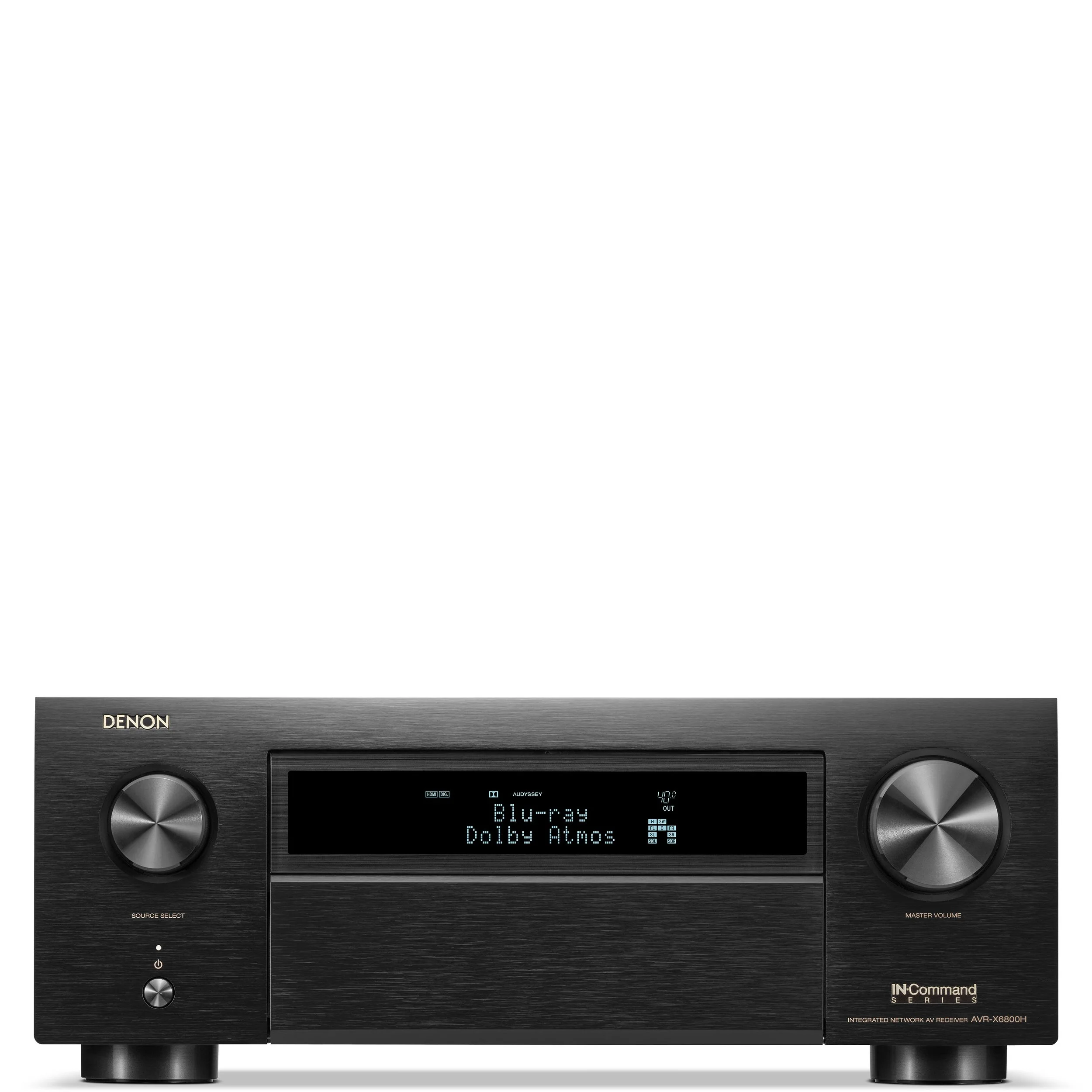Front view of the Denon AVR-X6800H AV surround receiver.