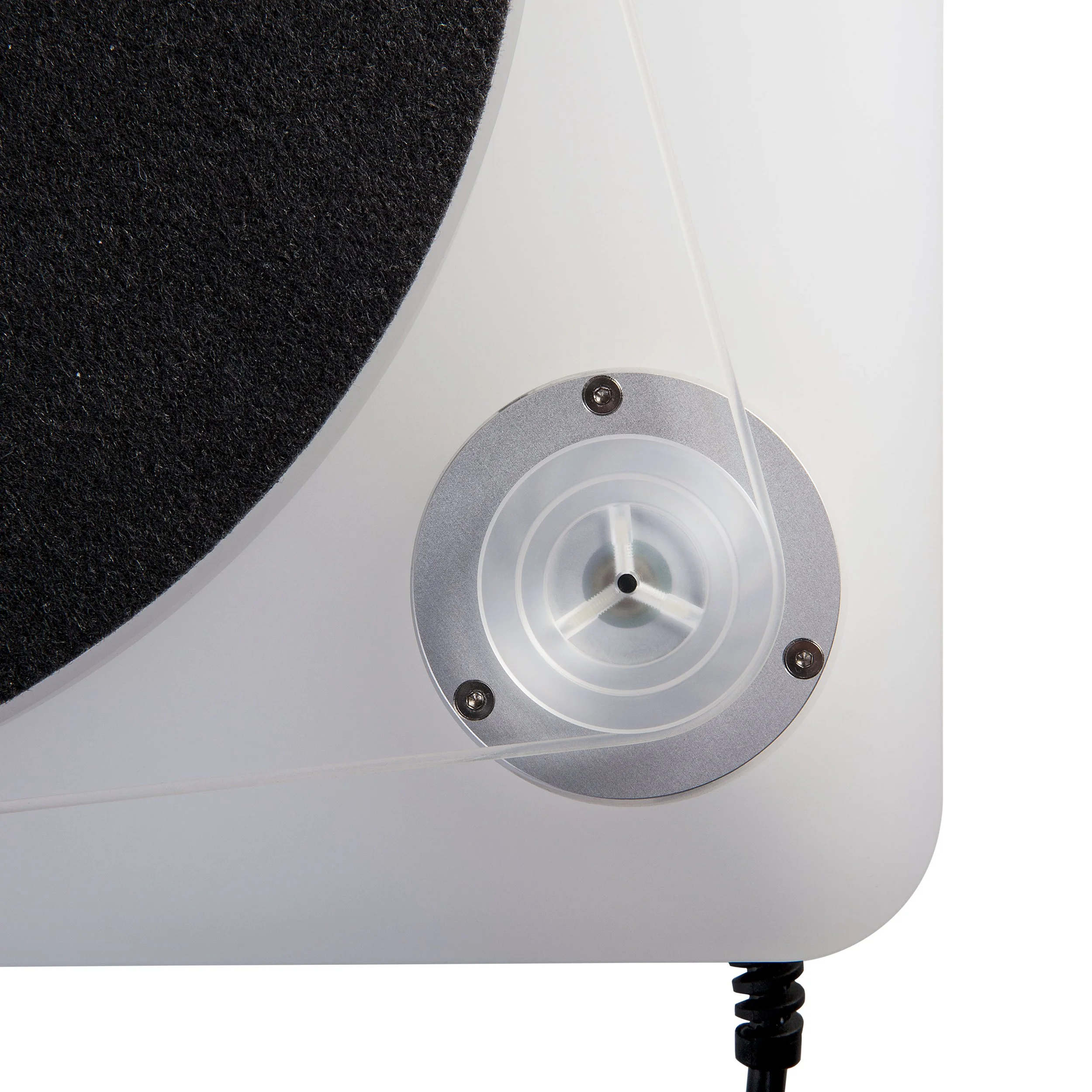 Close-up detail of the isolated motor design of the Marantz TT-15S1 turntable.