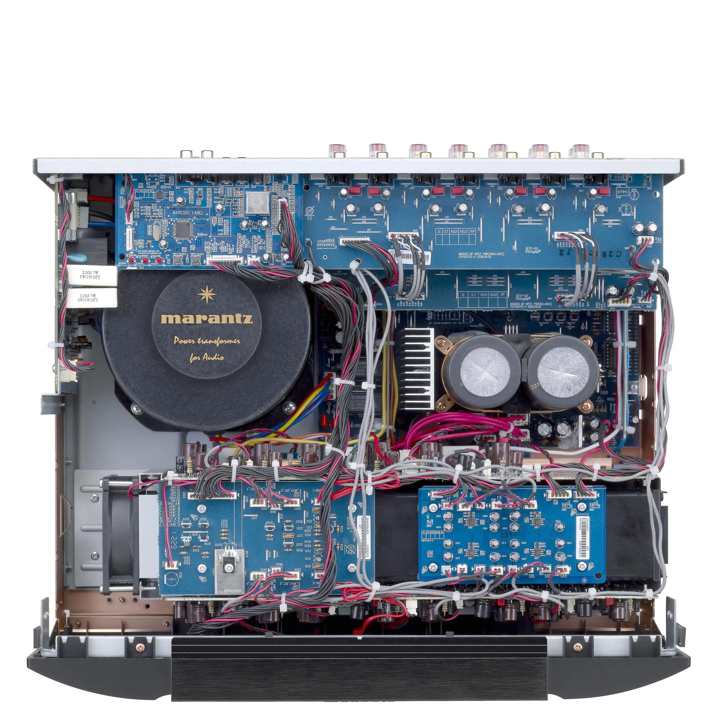 Inside view of the Marantz MM8077 multichannel power amplifier.