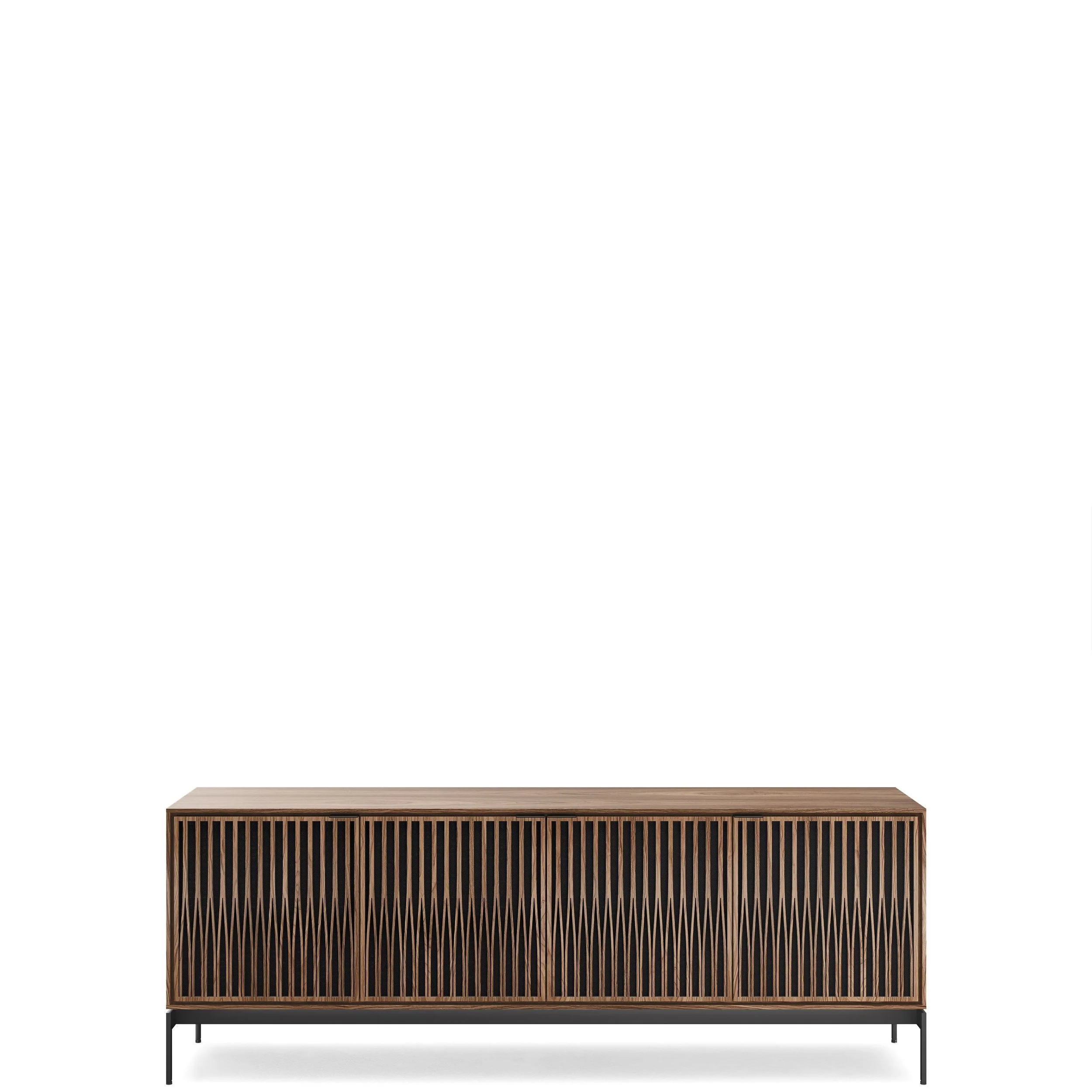 BDI Elements 8709-TU media console shown in natural walnut.