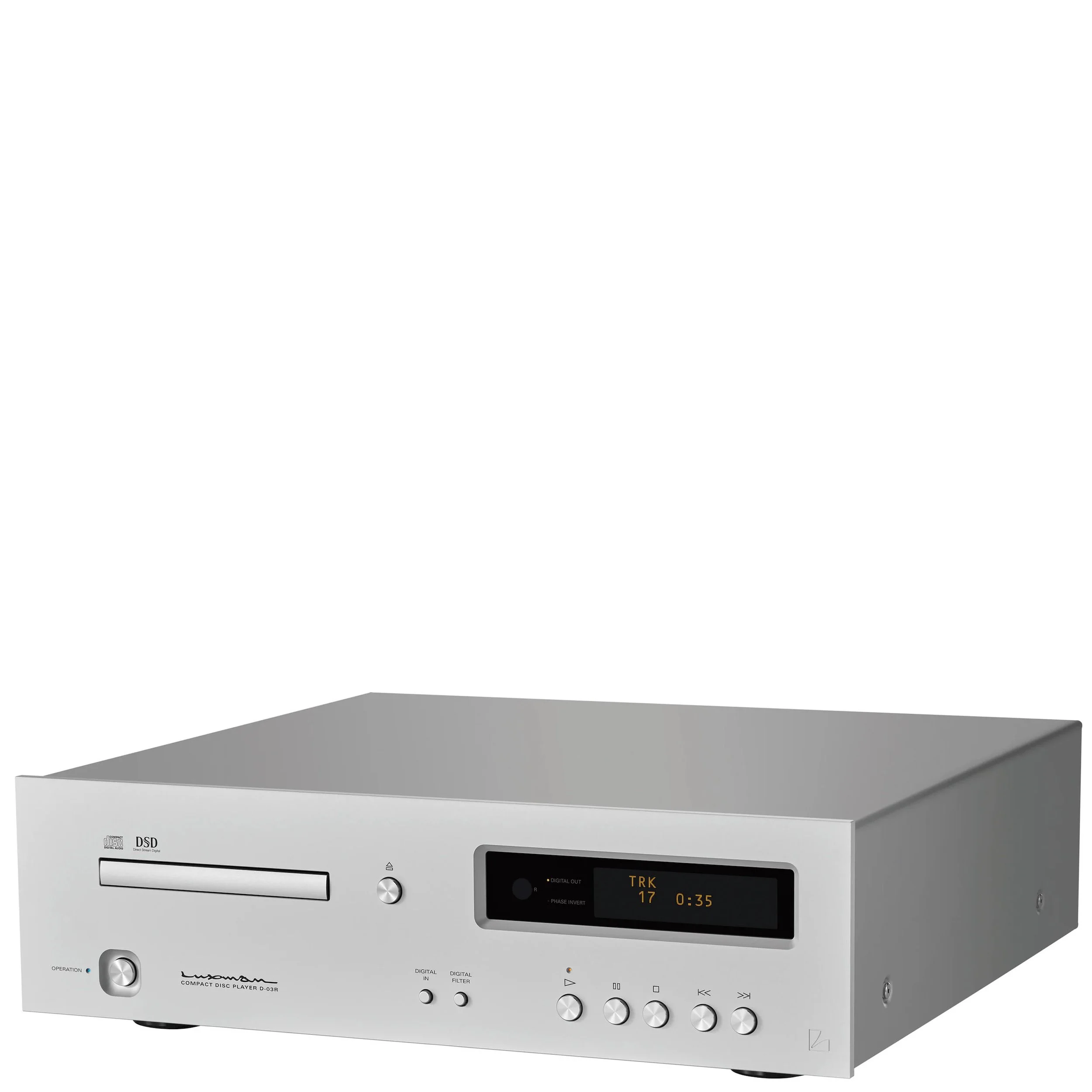 Angled view of the Luxman D-03R CD player.
