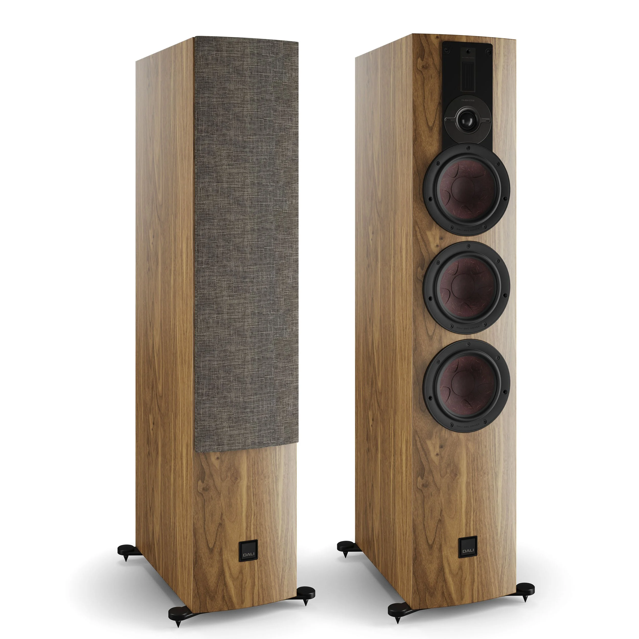DALI Rubikore 8 floorstanding speakers shown in walnut.