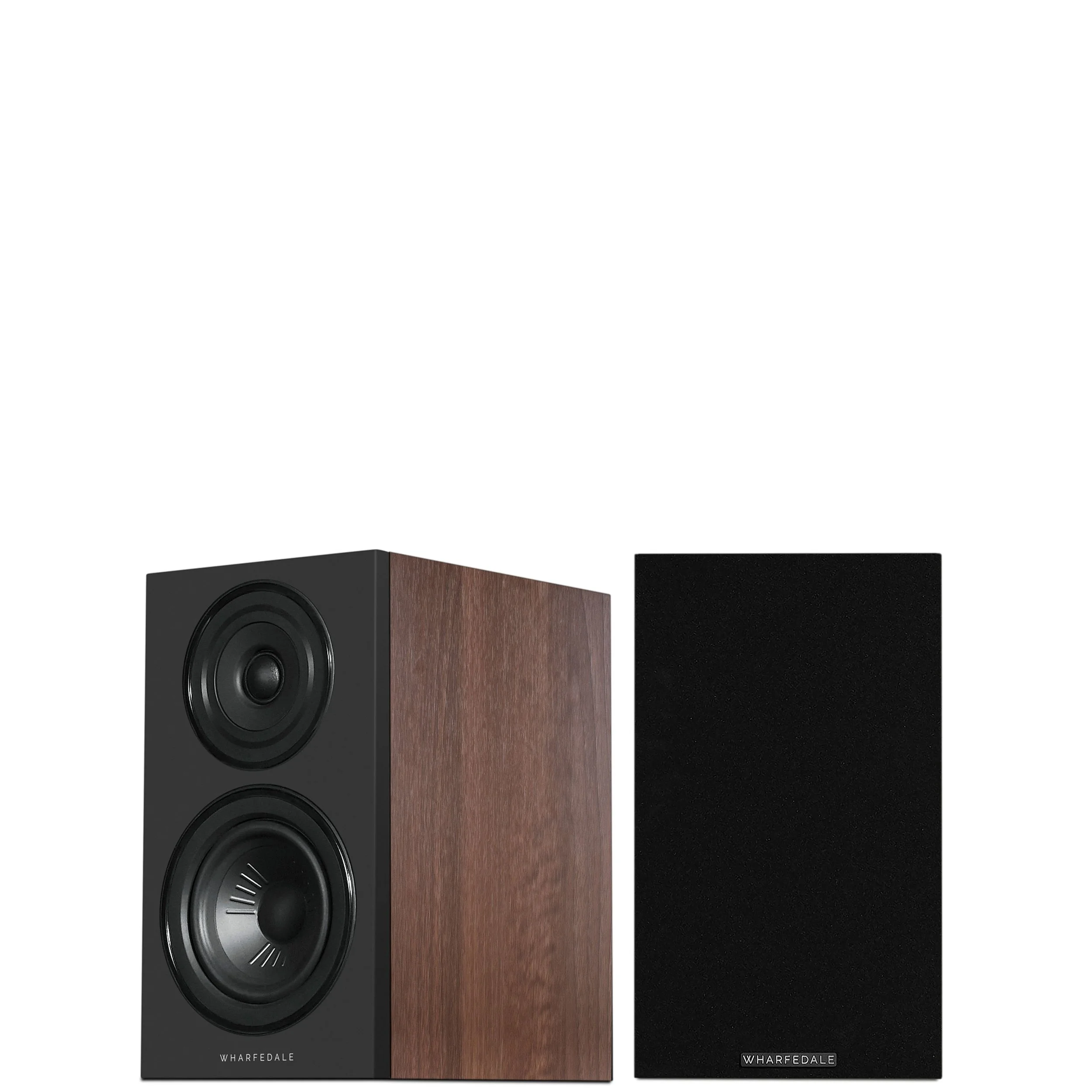Wharfedale Diamond 12.1i bookshelf speakers shown in walnut.