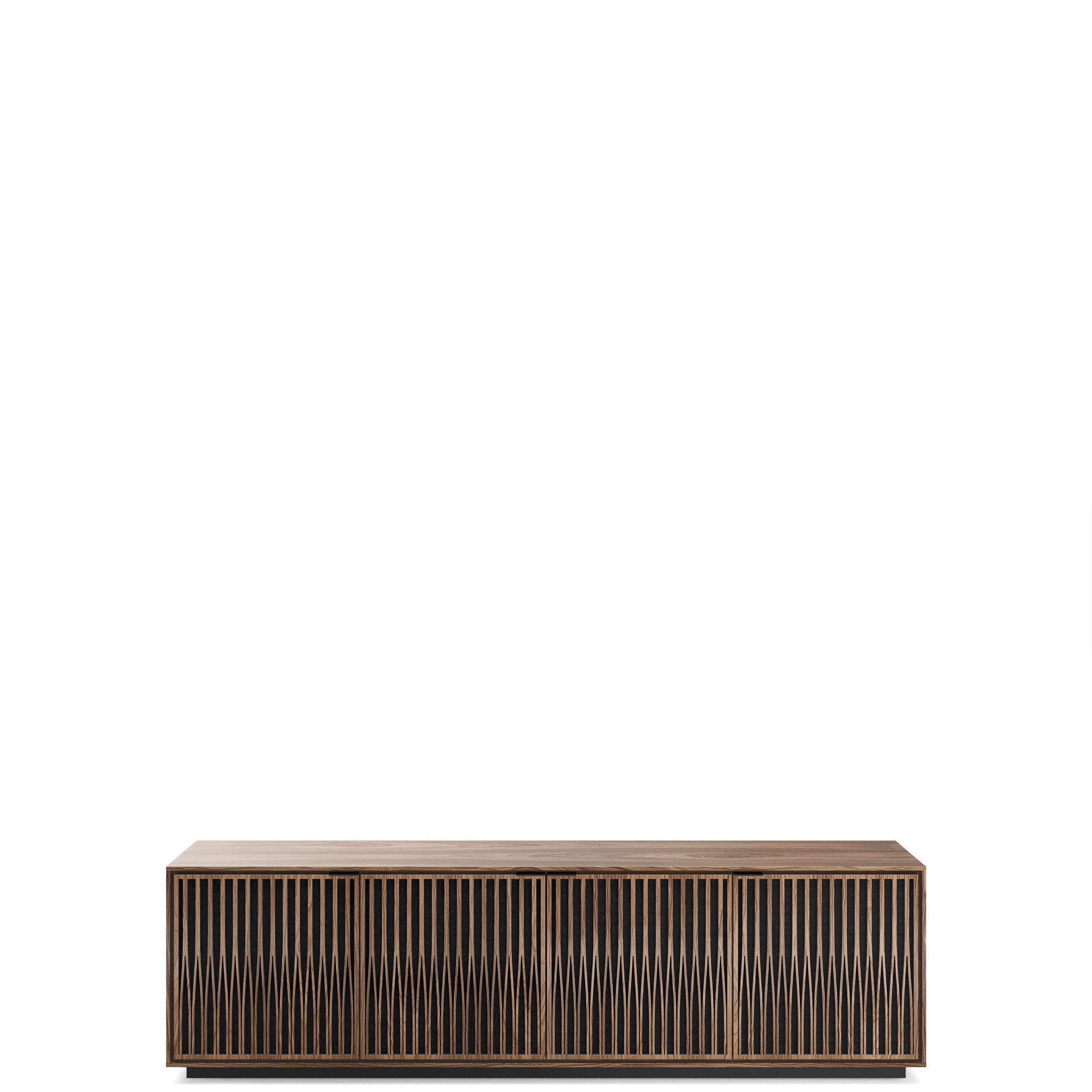 BDI Elements 8703-TU media cabinet shown in natural walnut.
