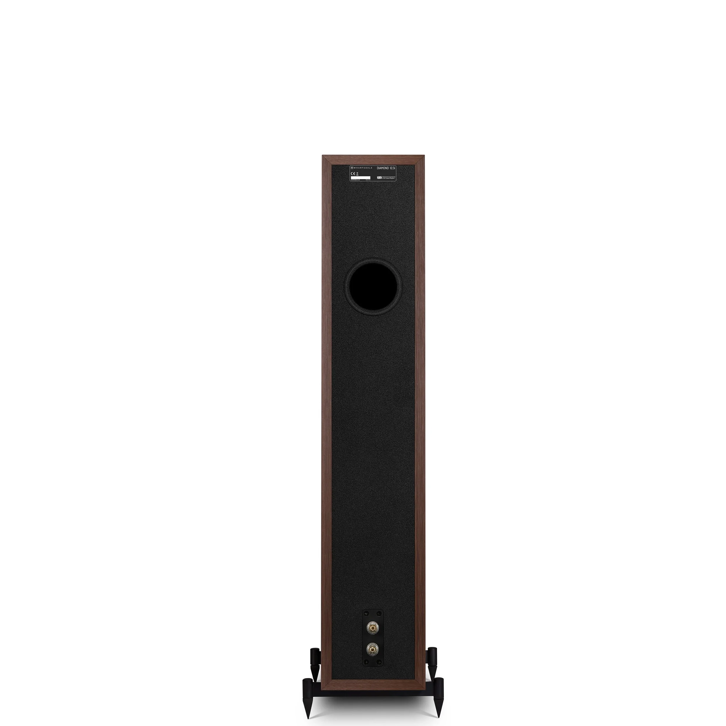 Back view of the Wharfedale Diamond 12.3i floorstanding speaker showing rear port and binding post connectors.