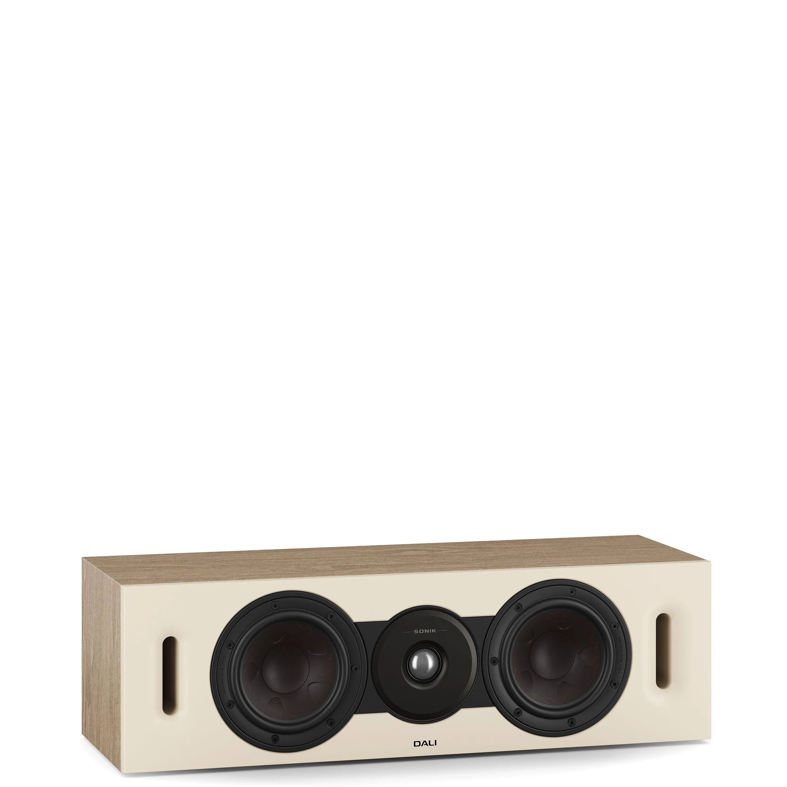DALI Sonik Cinema centre speaker shown in natural oak.
