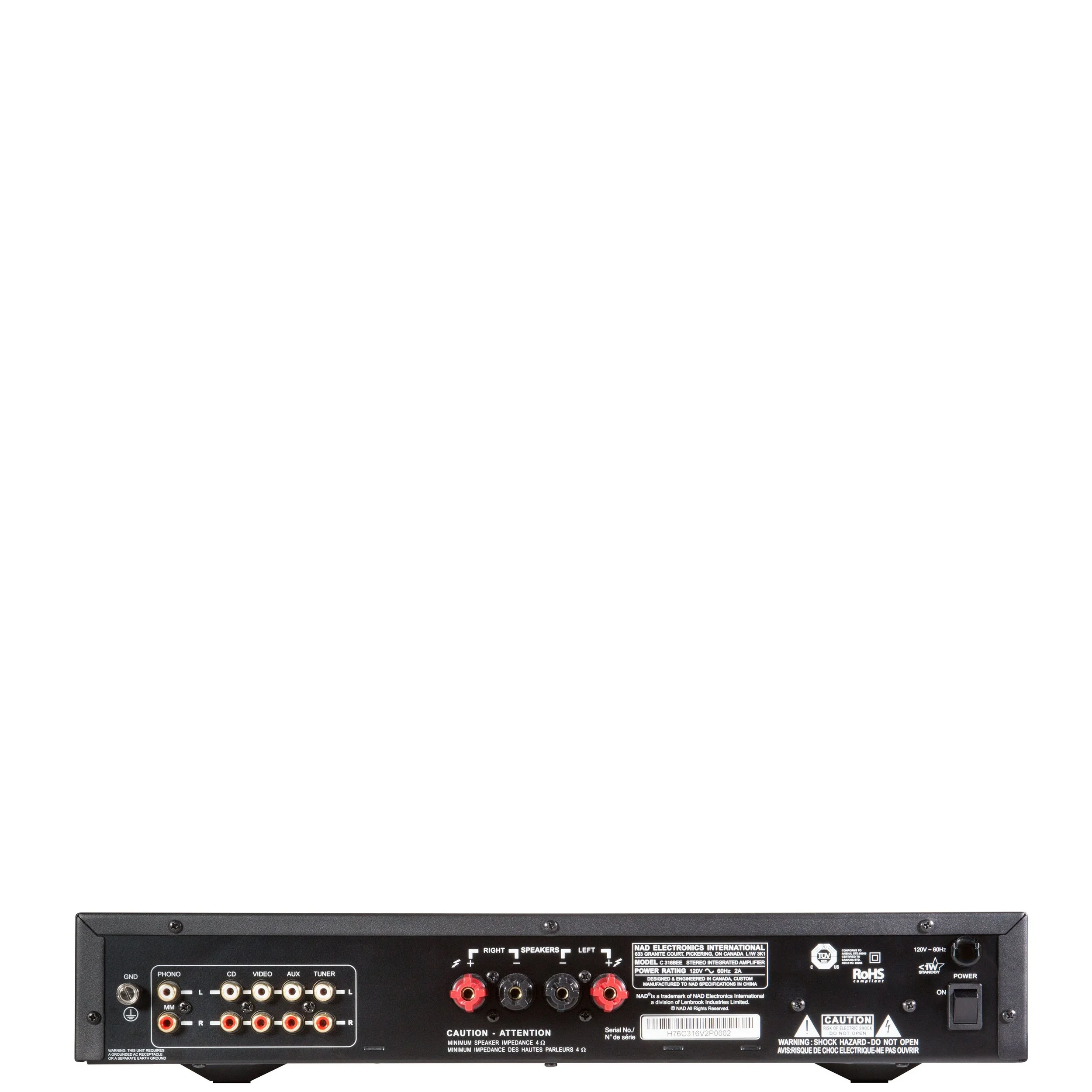 Back panel view of the NAD C 316BEE V2 integrated amplifier showing connections.