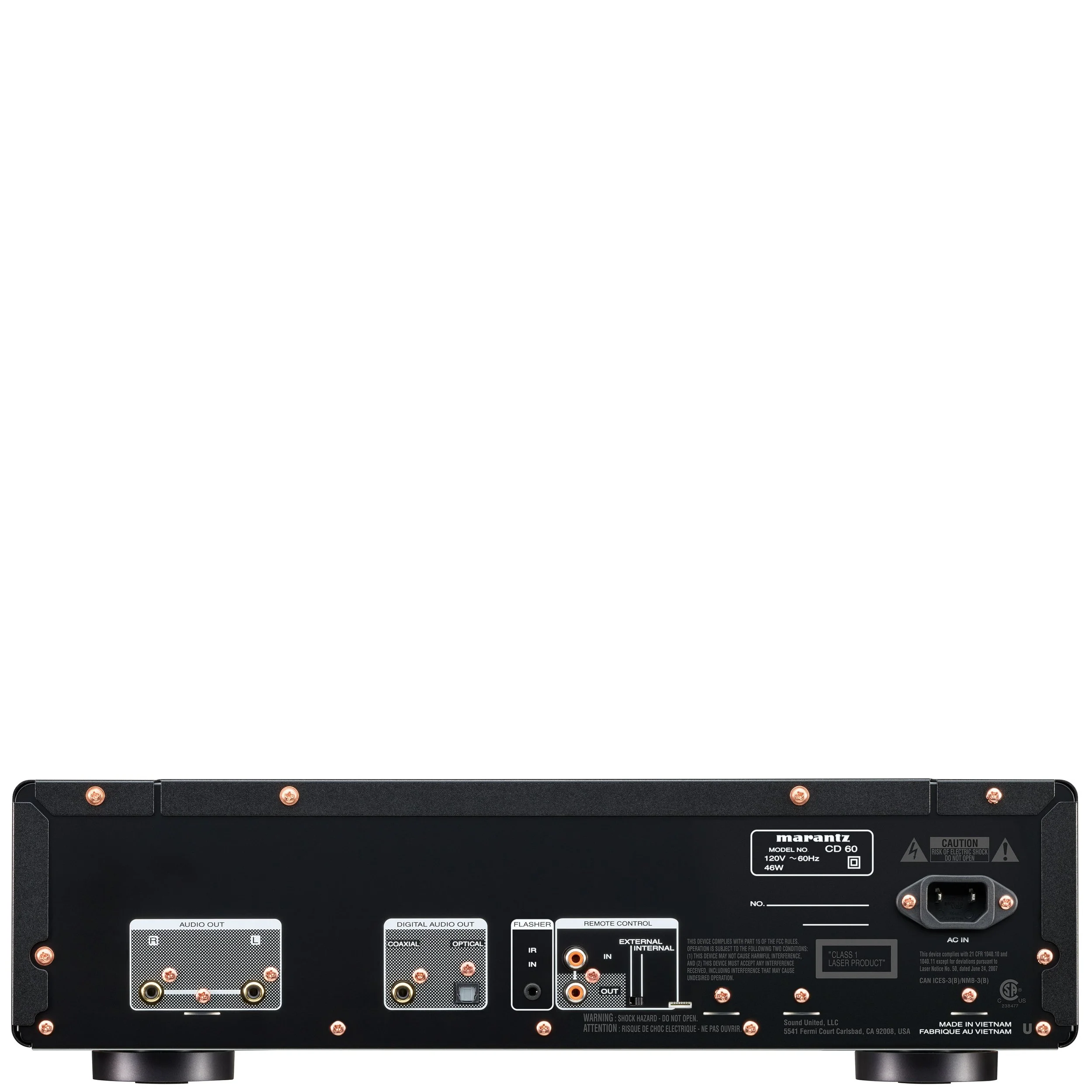 Back view of the Marantz CD 60 showing analog and digital outputs.
