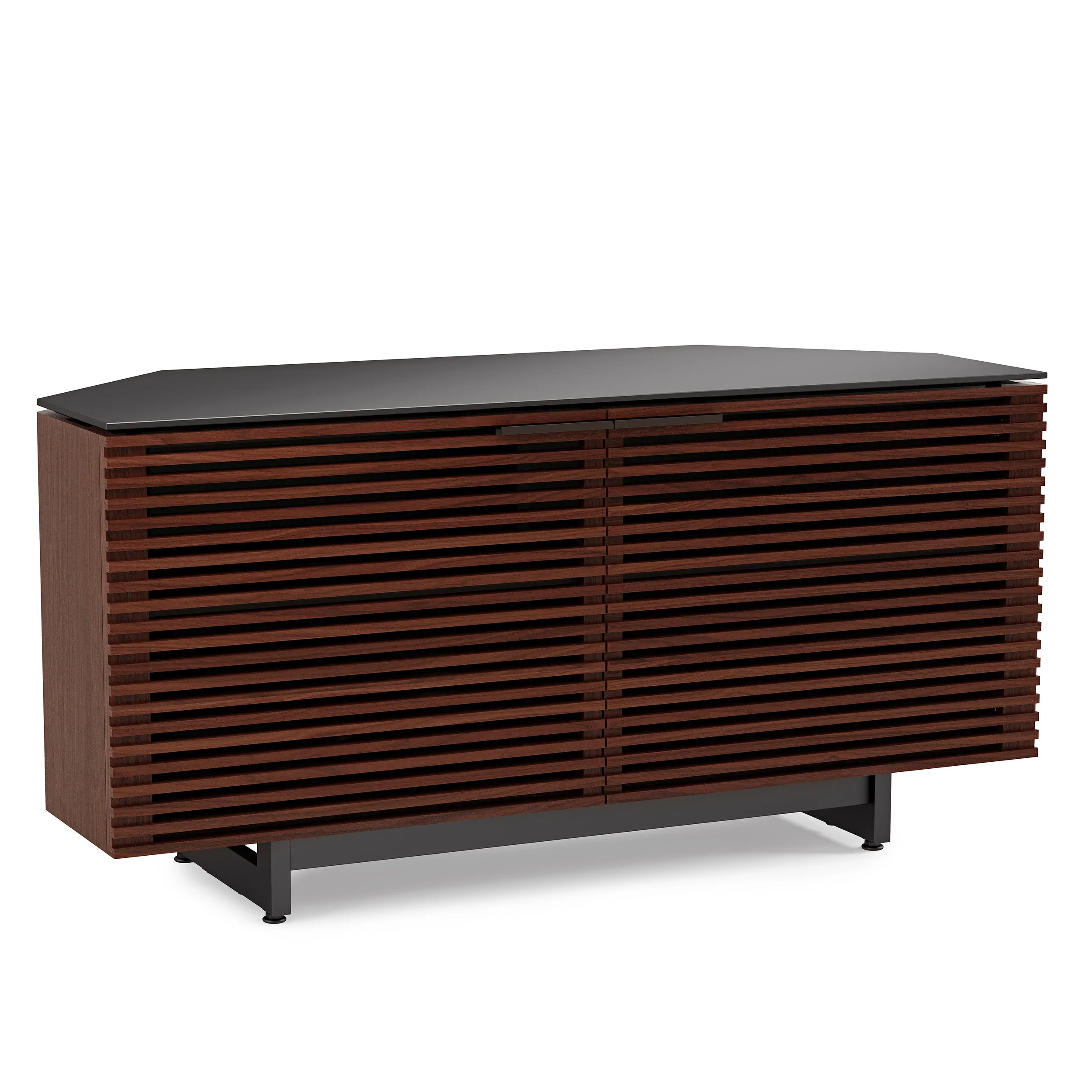 BDI Corridor 8175 corner cabinet shown in chocolate stained walnut.