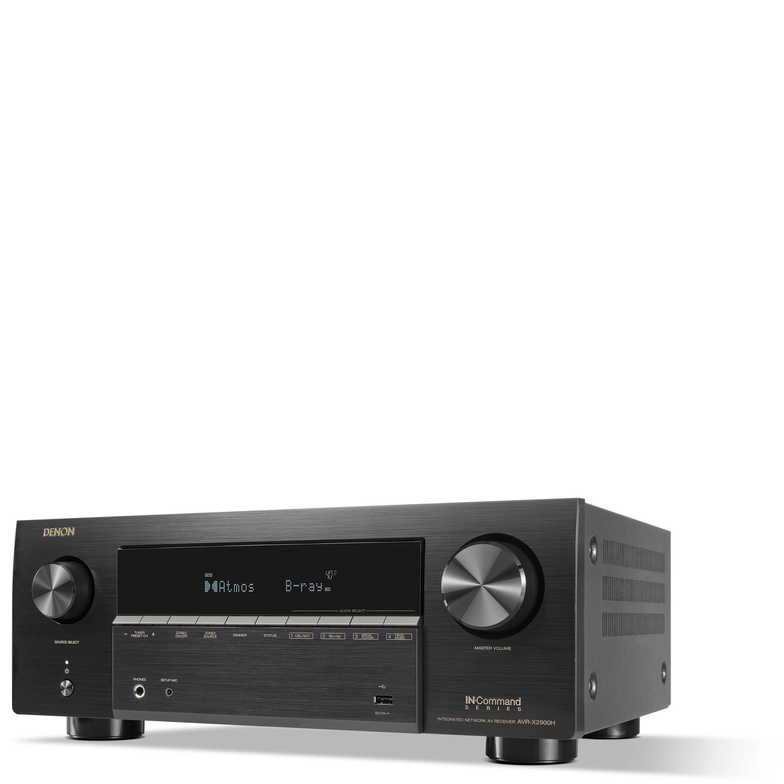 Angled view of the Denon AVR-X2900H AV surround receiver.