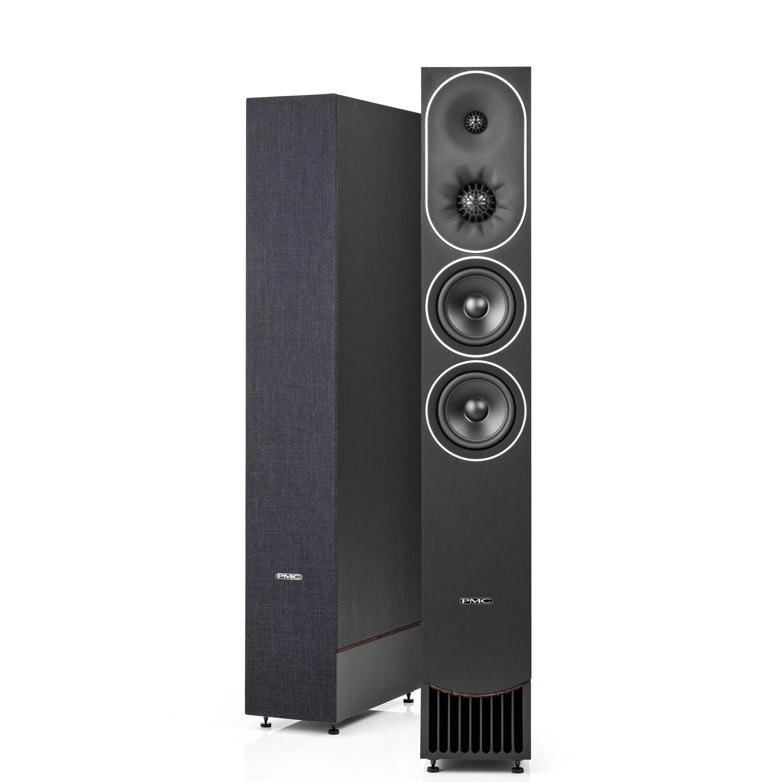 PMC prophecy9 floorstanding speakers shown in the Blackened Walnut finish.