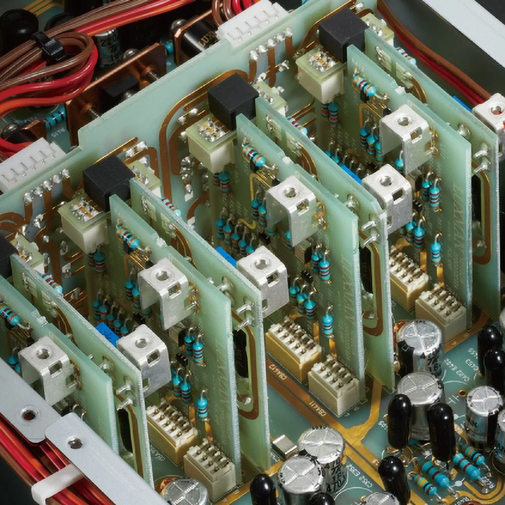 Close-up detail of the circuitry in the Luxman D-100 Centennial CD/SACD player.