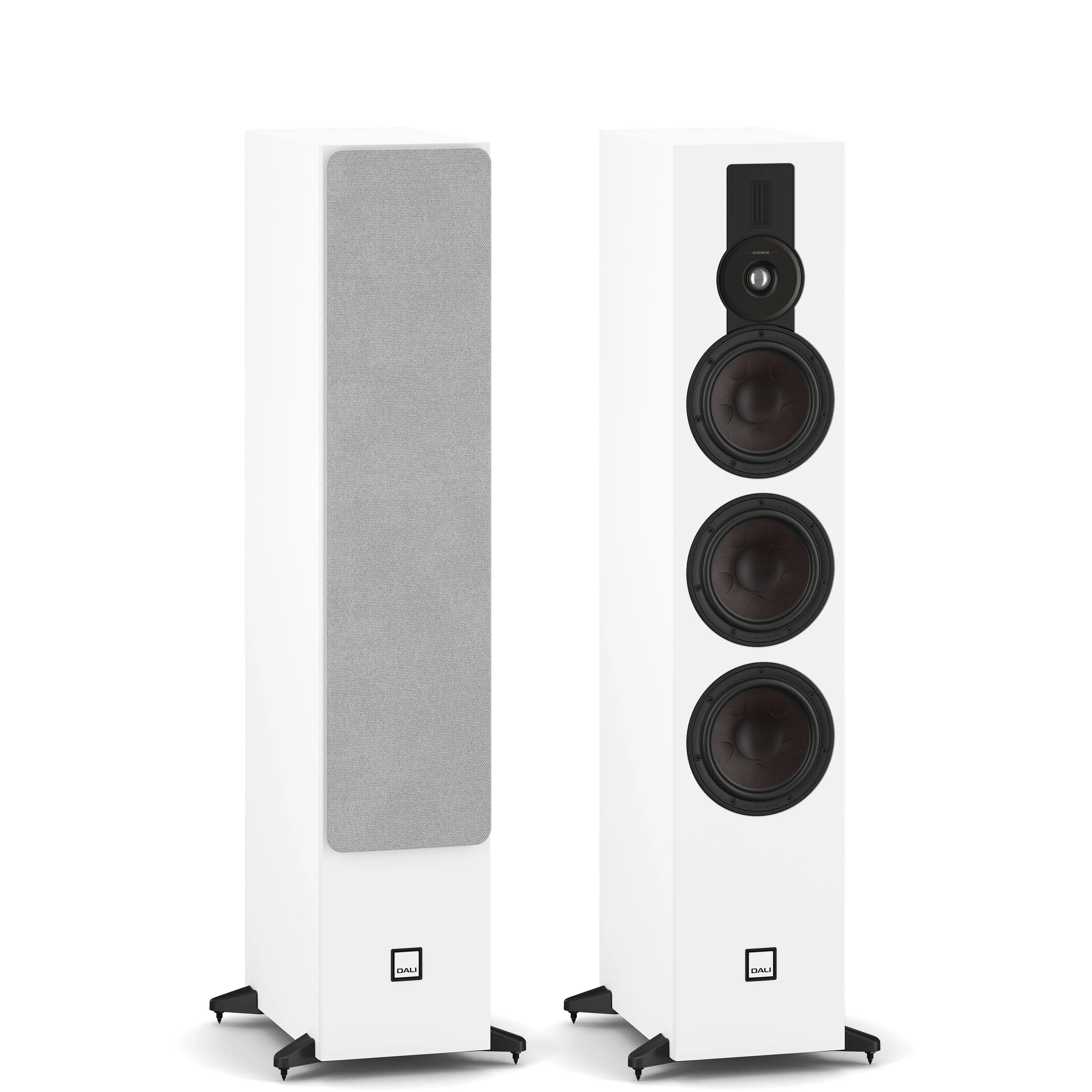 DALI Sonik 9 floorstanding speaker with hybrid planar/dome tweeter shown in white.