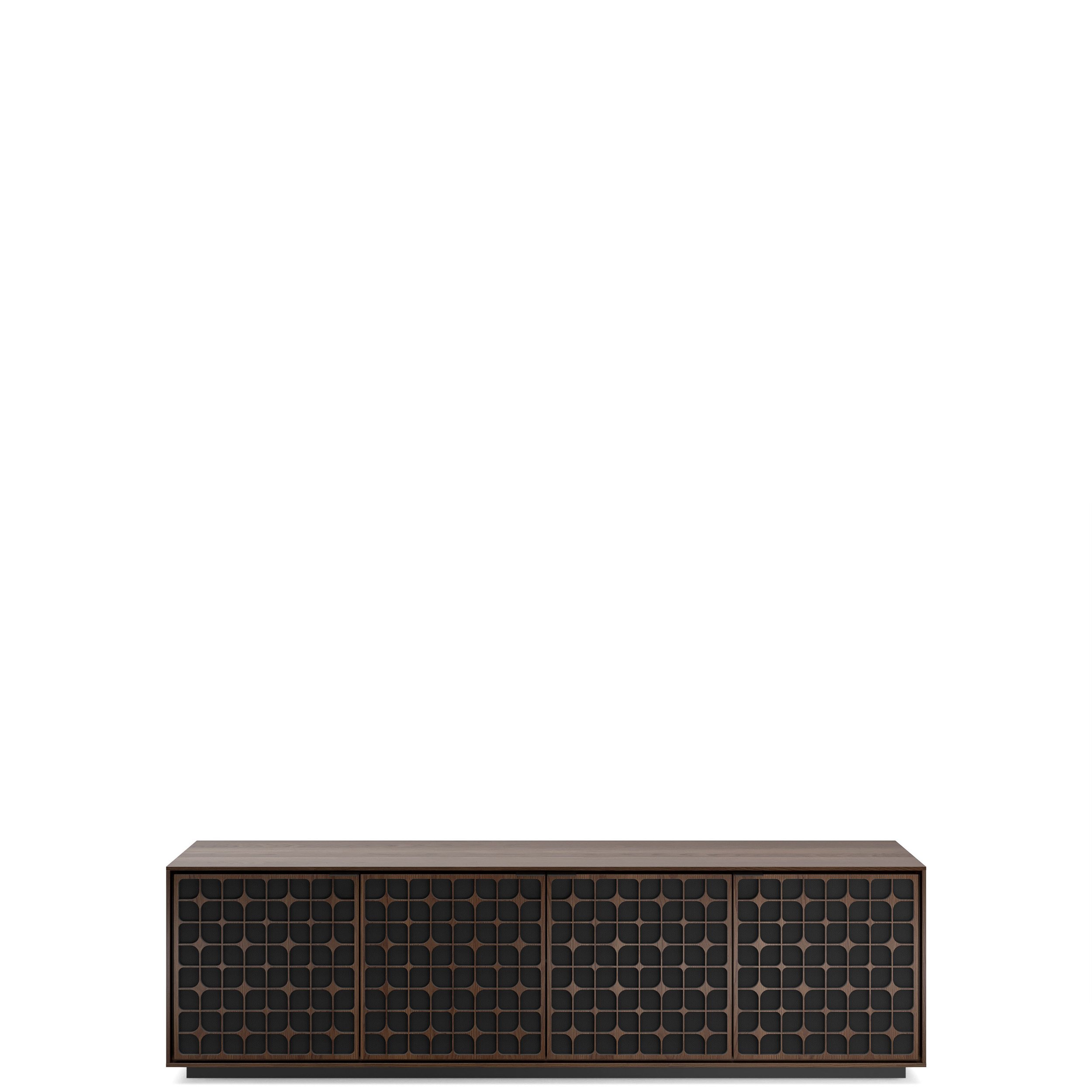 BDI Elements 8703-CS media cabinet shown in toasted oak.