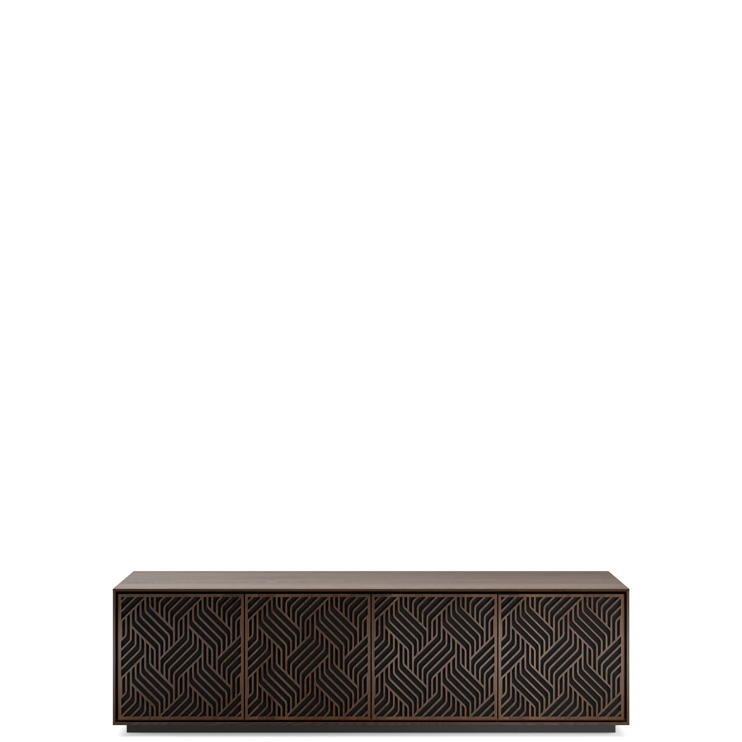 BDI Elements 8703-WE media console shown in toasted oak.