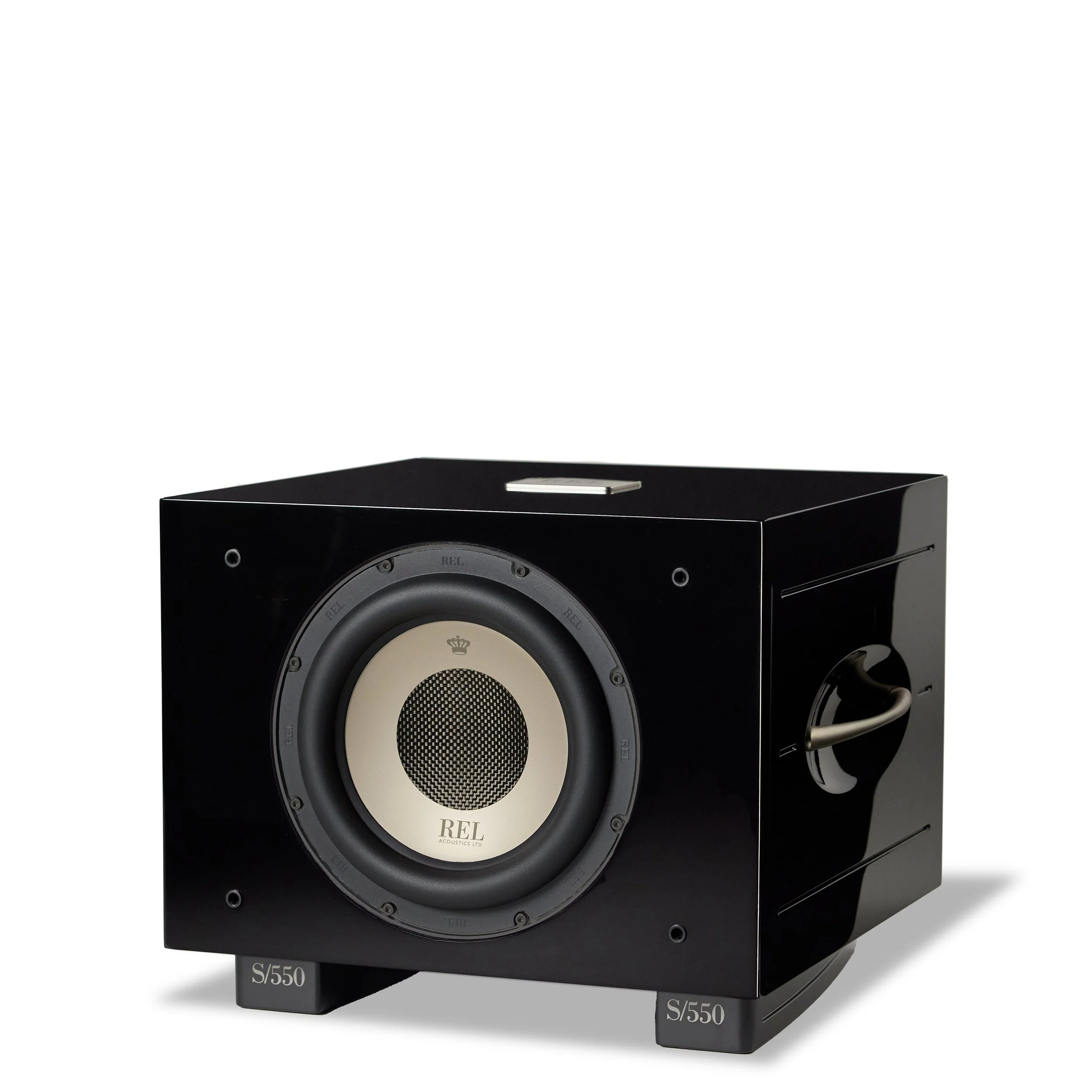 REL S/550 subwoofer shown in black.