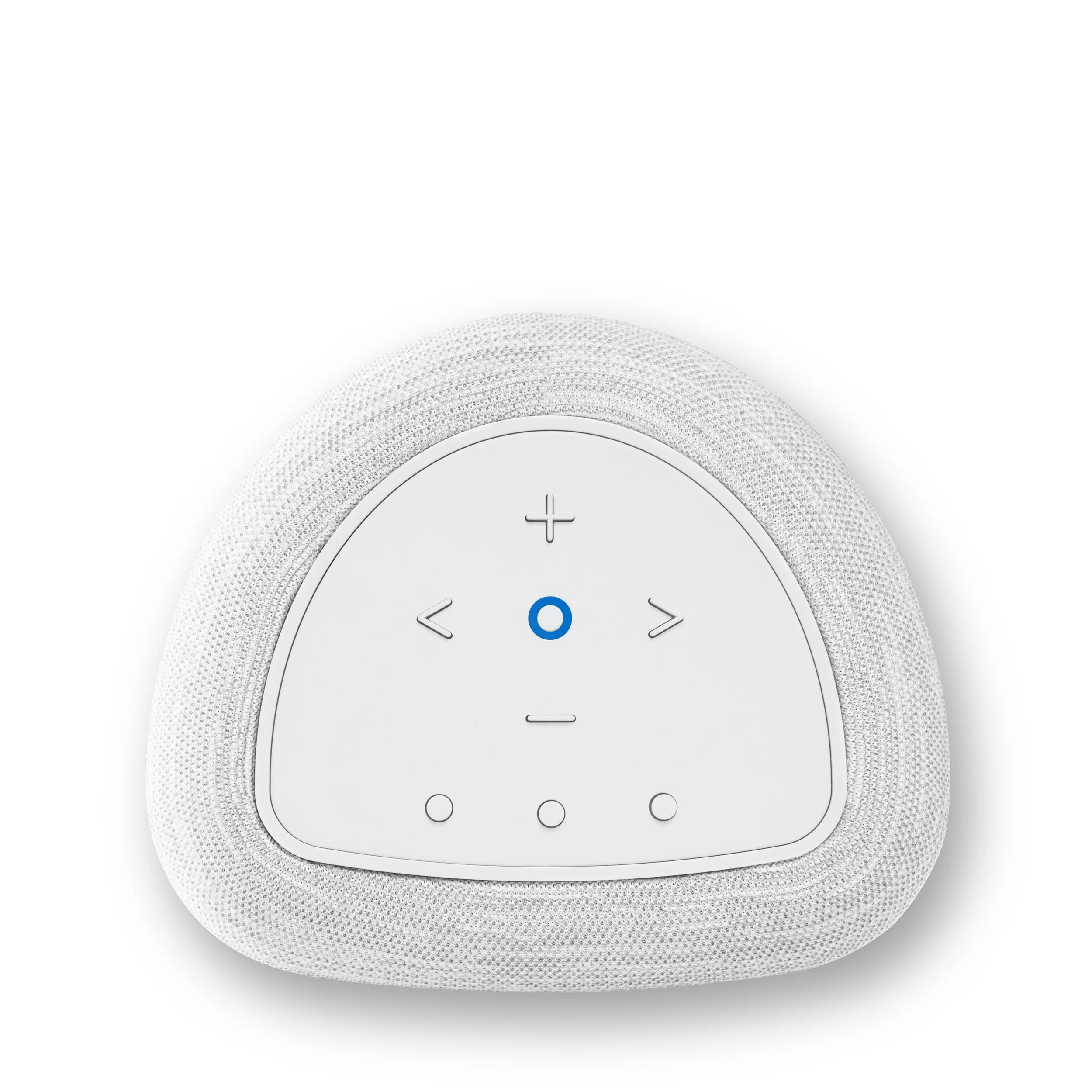 Top view of the Bluesound PULSE FLEX wireless speaker in pebble grey, showing touch controls.