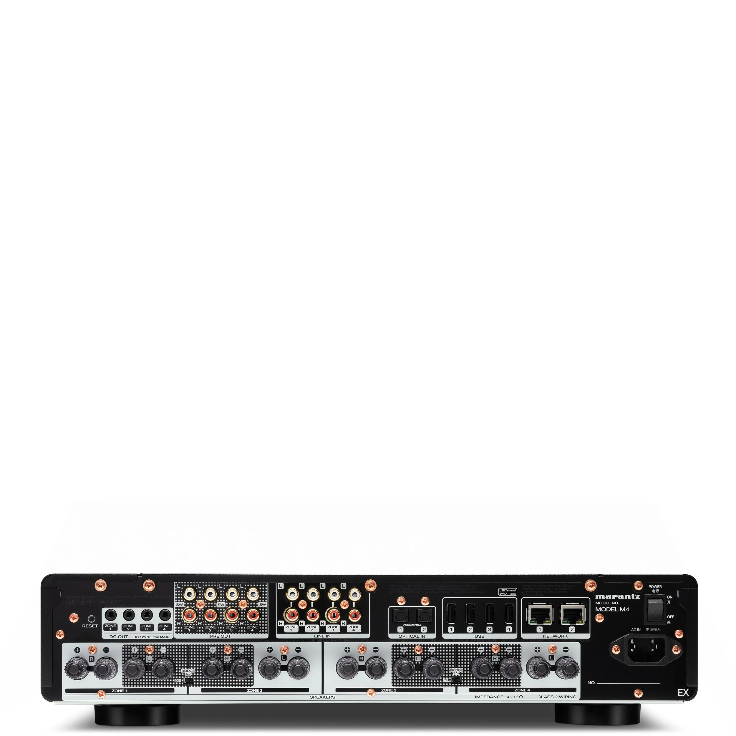 Back view of the Marantz Model 4 showing analog, digital, and speaker connections.