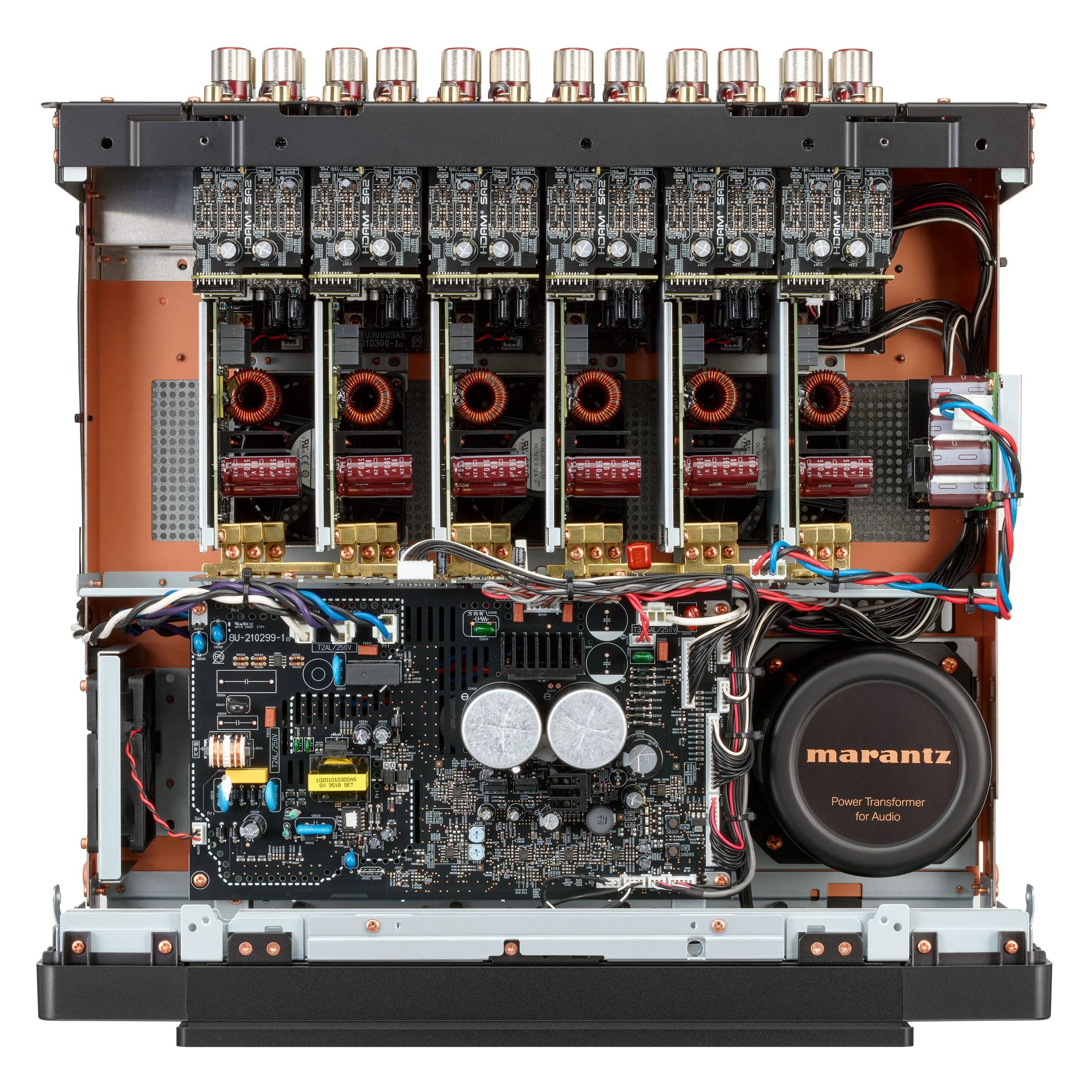 Inside view of the Marantz AMP 20 multichannel power amplifier.