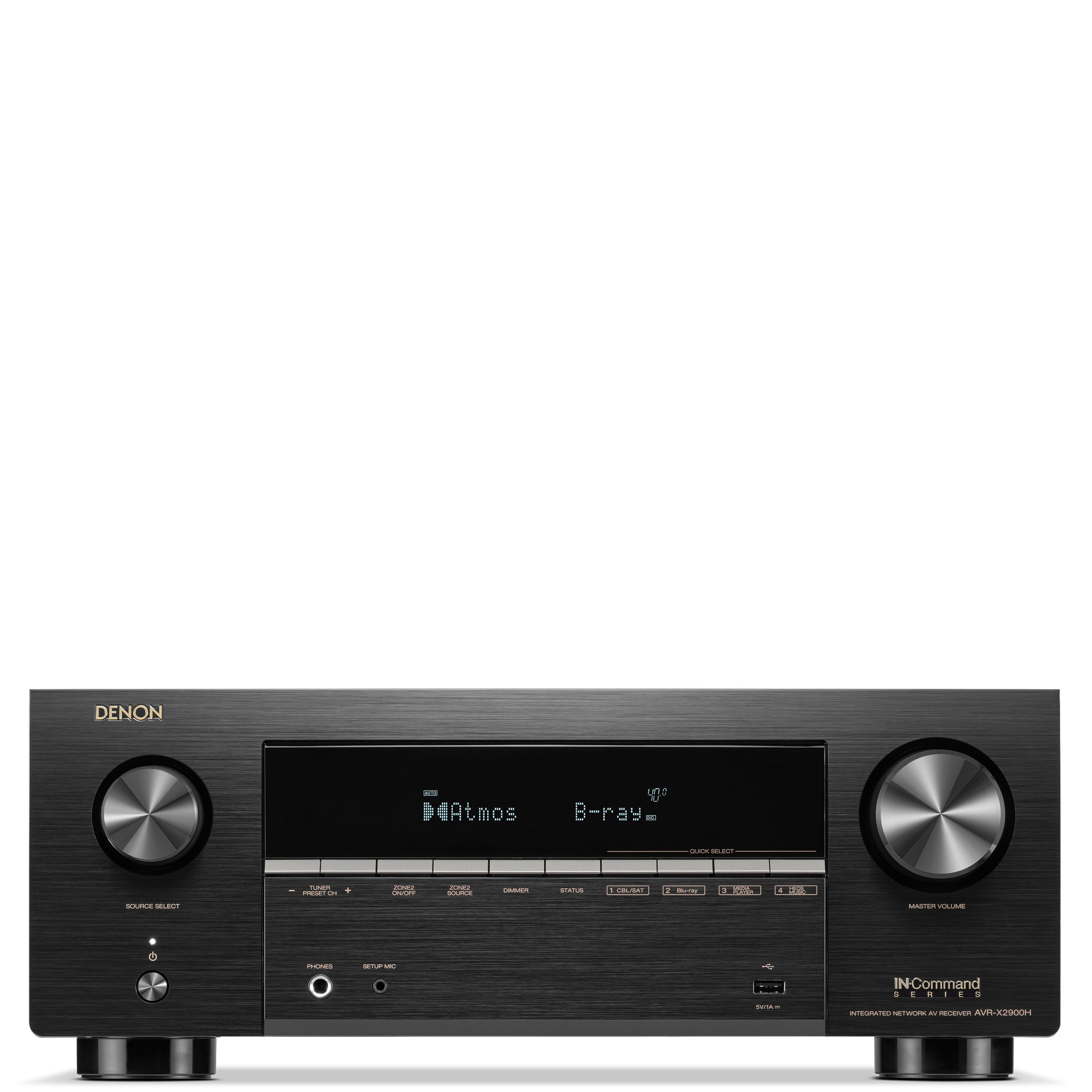Front view of the Denon AVR-X2900H AV surround receiver.