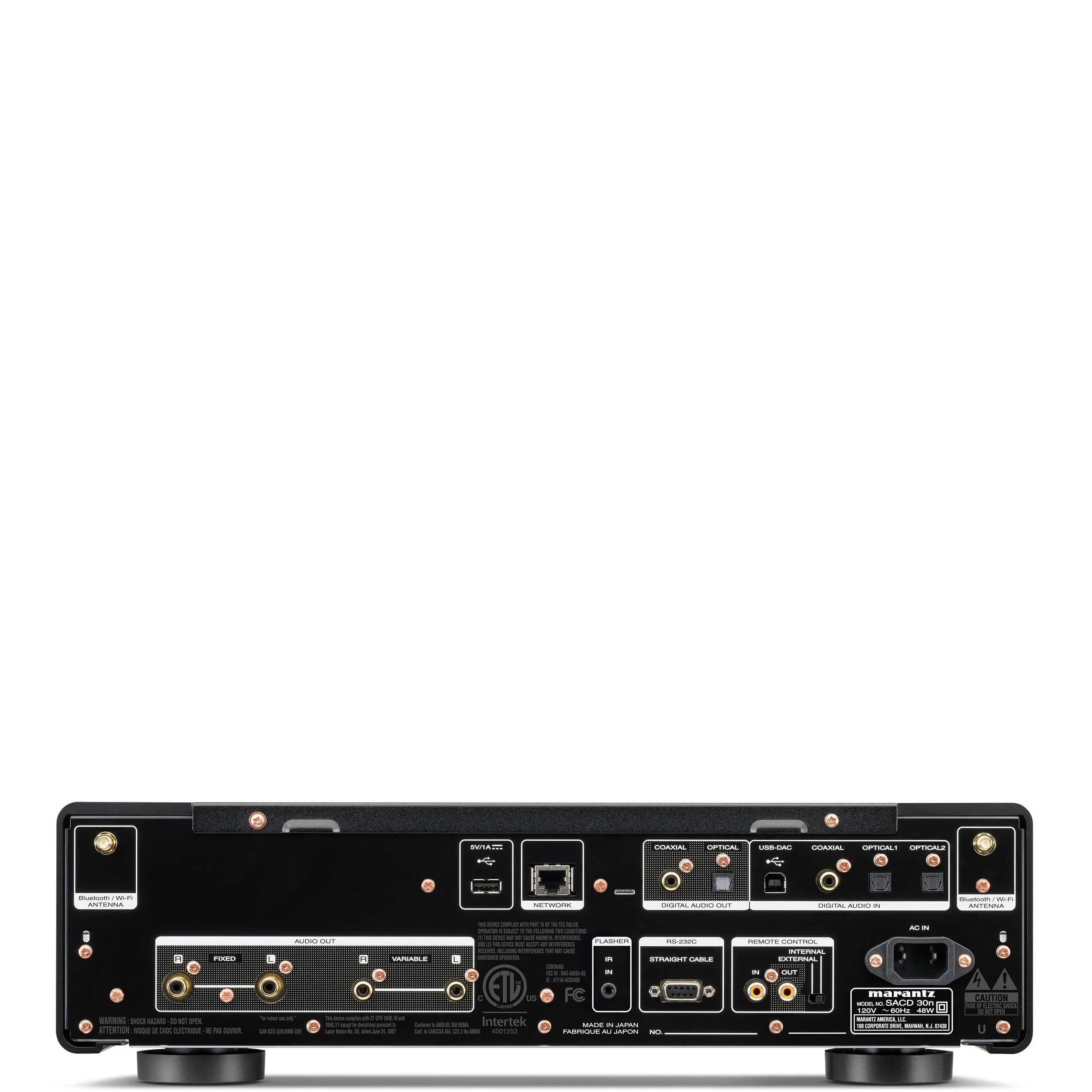 Back view of the Marantz SACD 30n showing analog, digital, and network connections.