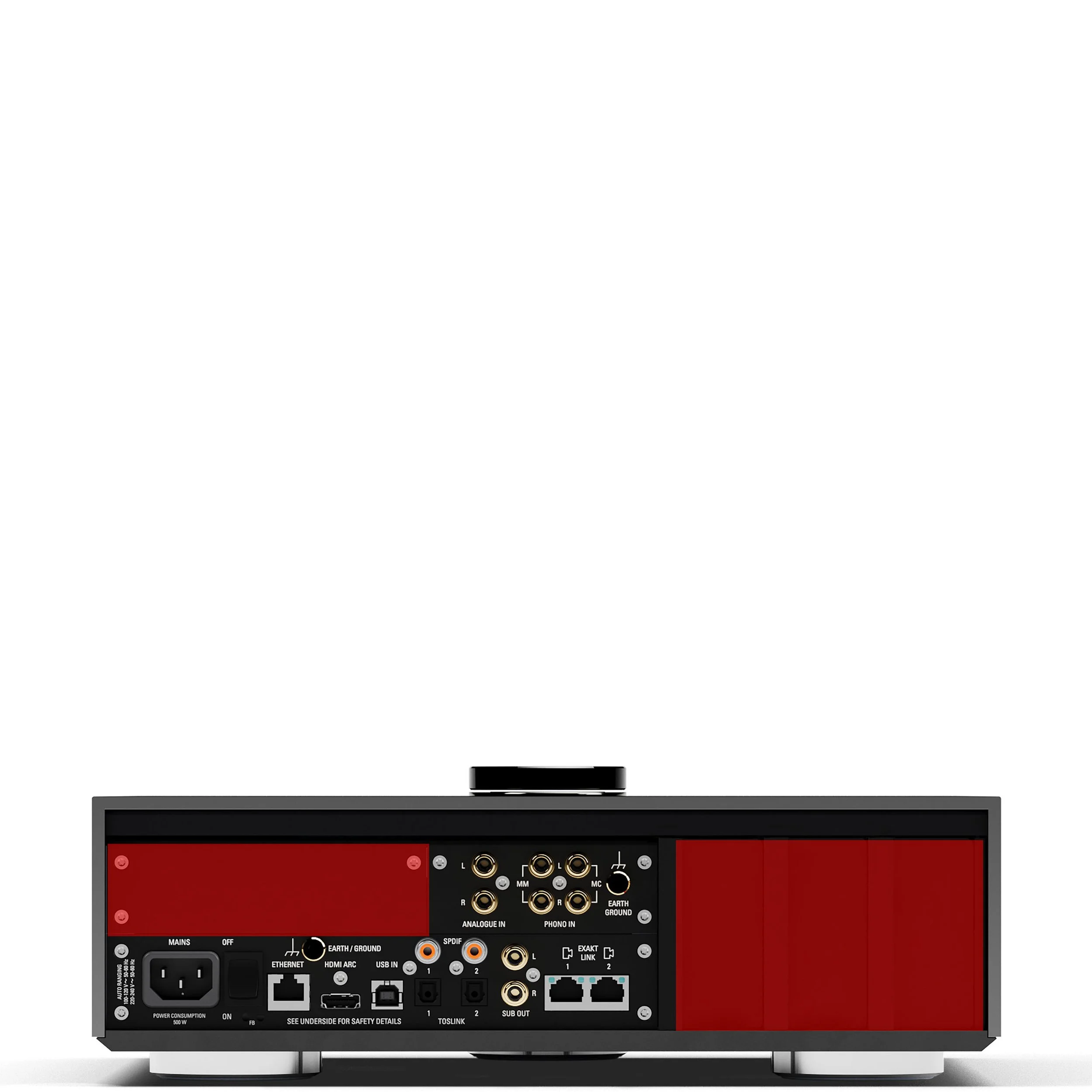 Back view of the Linn Selekt DSM Classic Hub with upgrade areas highlighted.