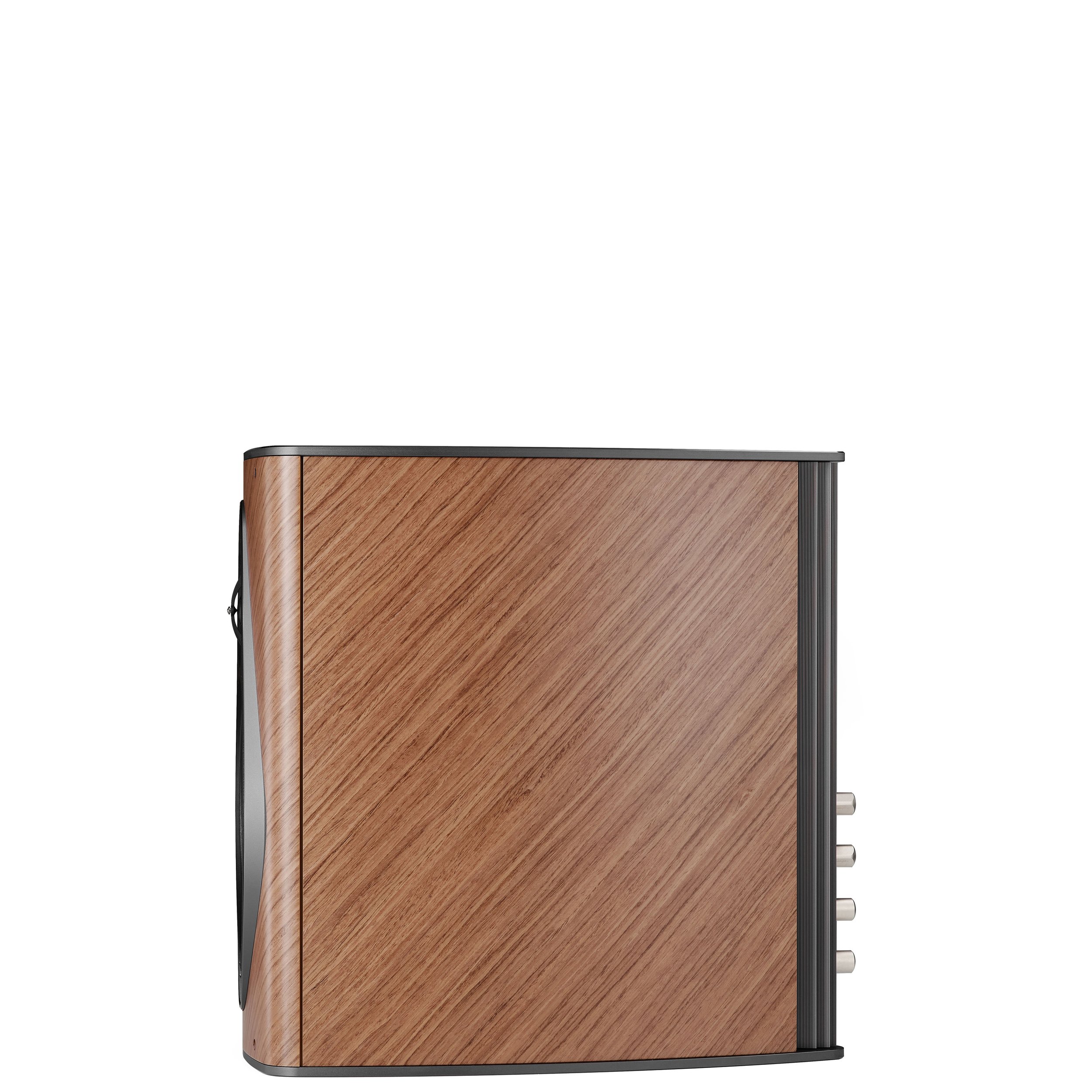 Side view of the Sonus faber Olympica I G3 in walnut showing 45-degree wood grain.