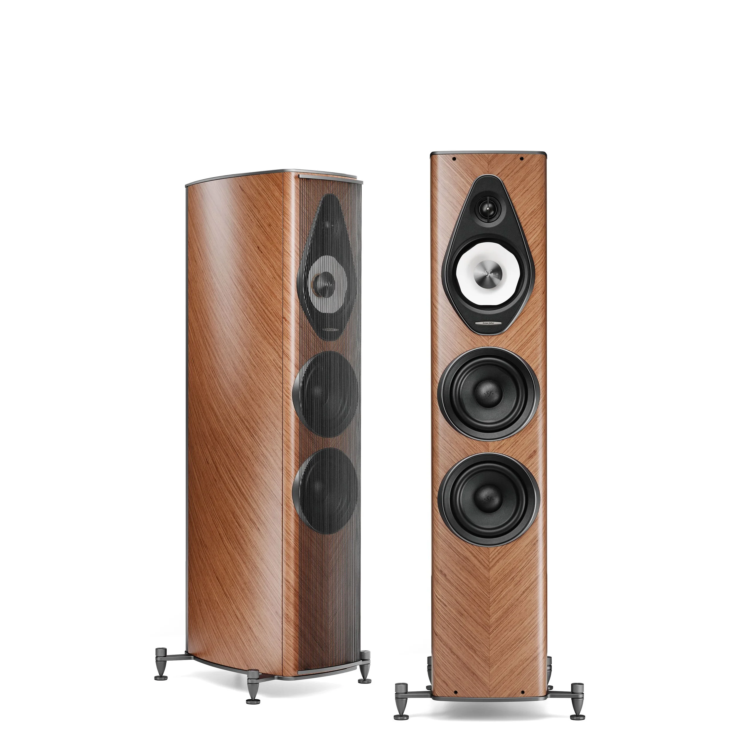Sonus faber Olympica III G3 floorstanding speakers shown in walnut.