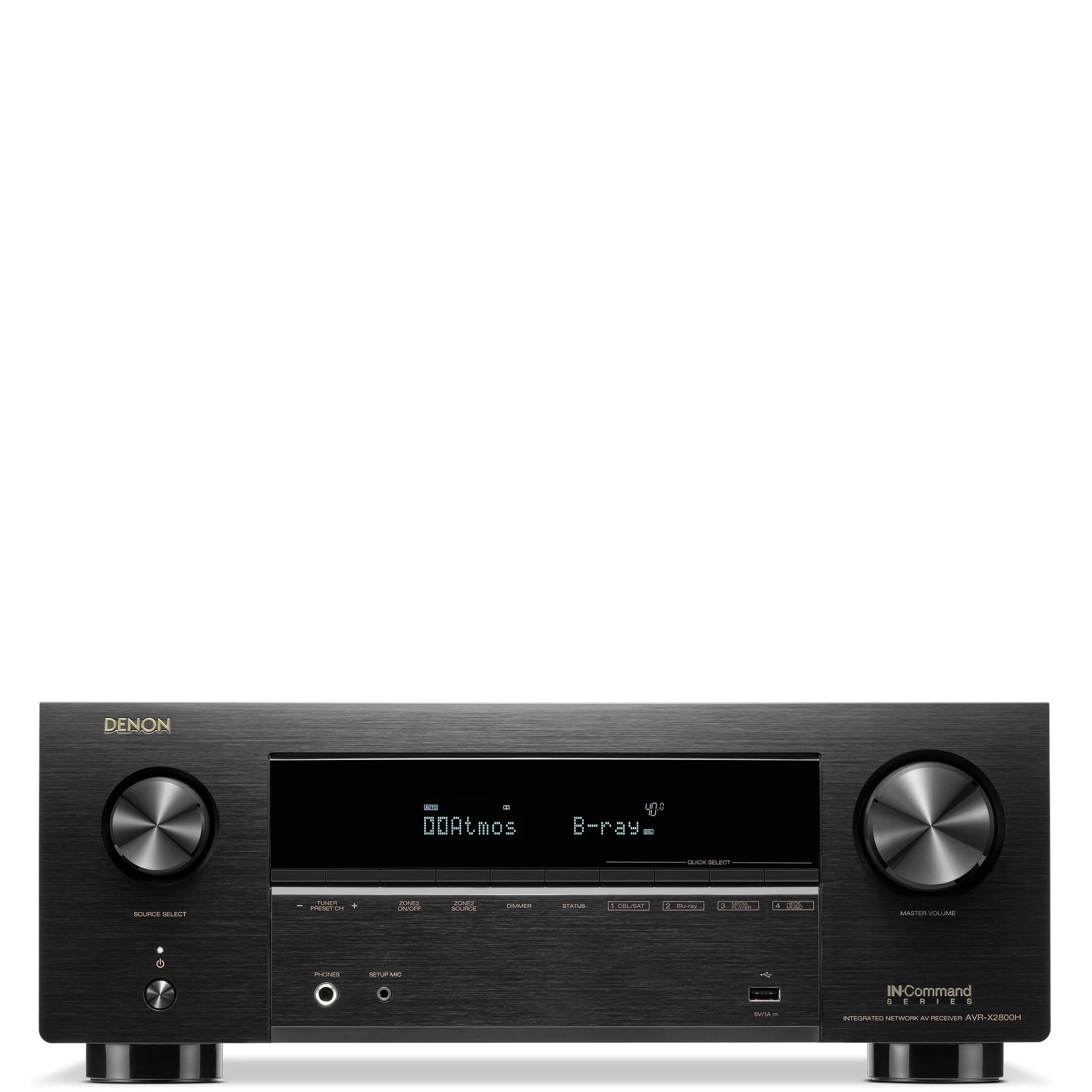 Front view of the Denon AVR-X2800H AV surround receiver.