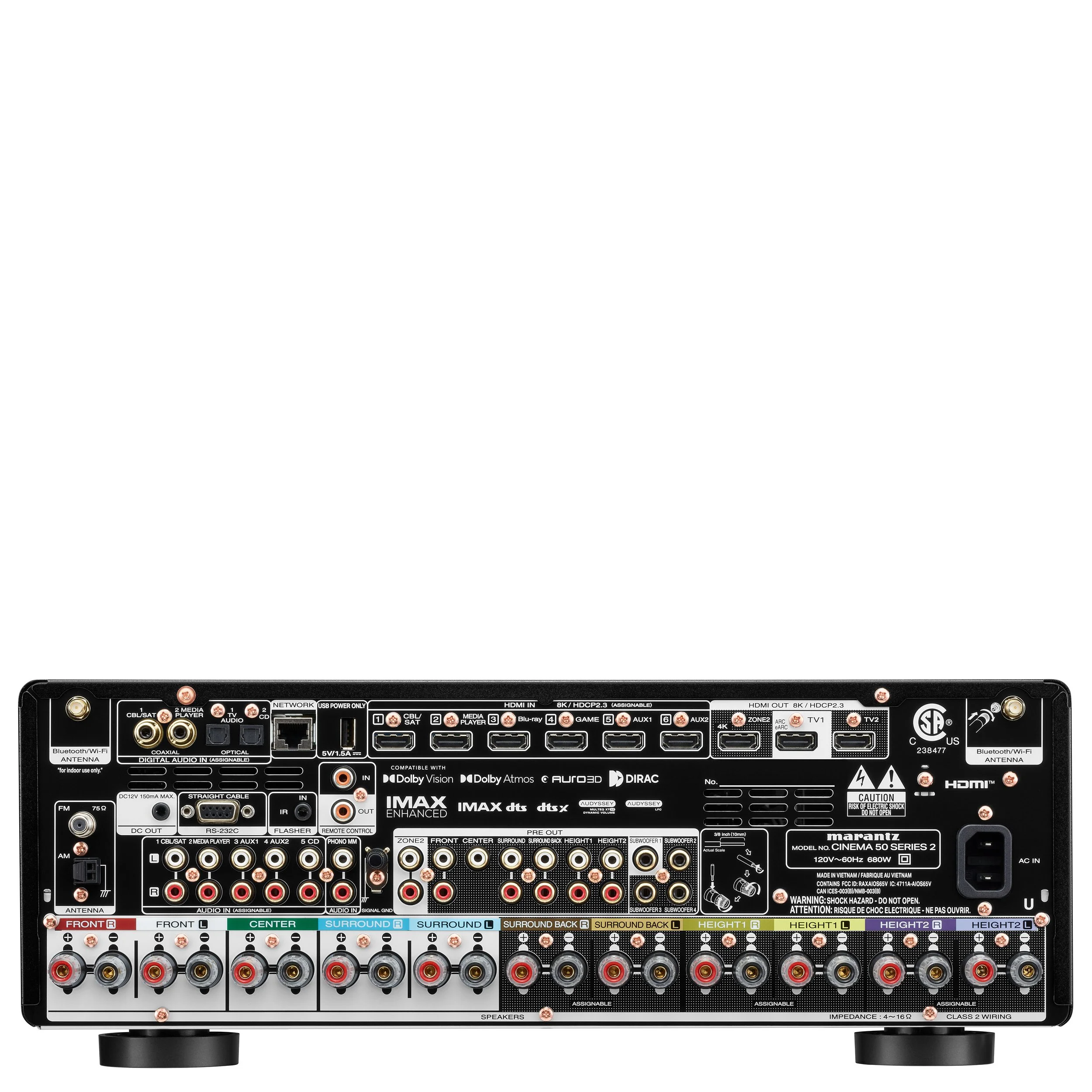 Back panel view of the Marantz Cinema 50 Series 2 showing HDMI, digital, and speaker connections.